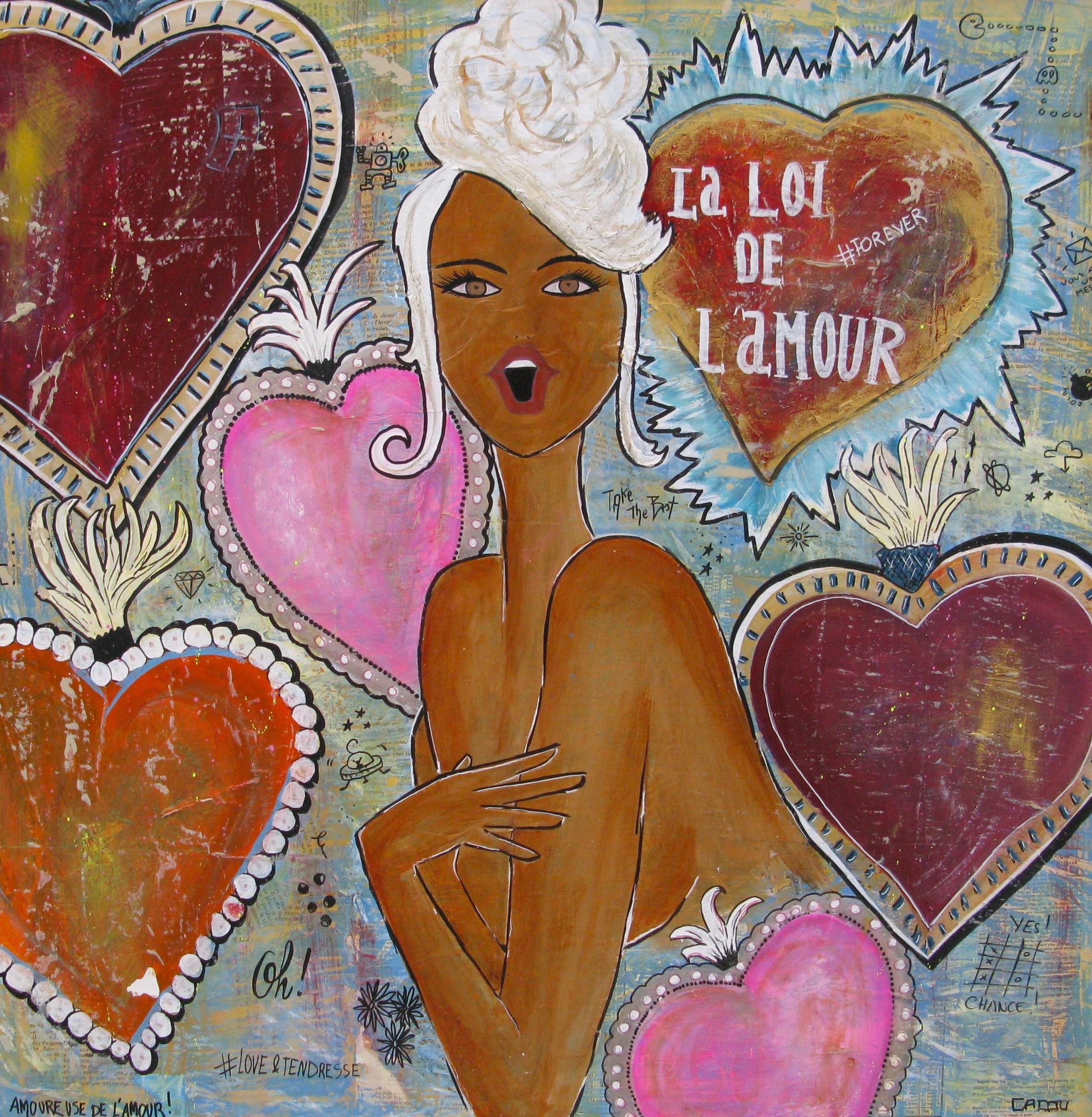 Tableau graphique grande taille LA LOI DE L'AMOUR – CACOU – 80 × 80 cm