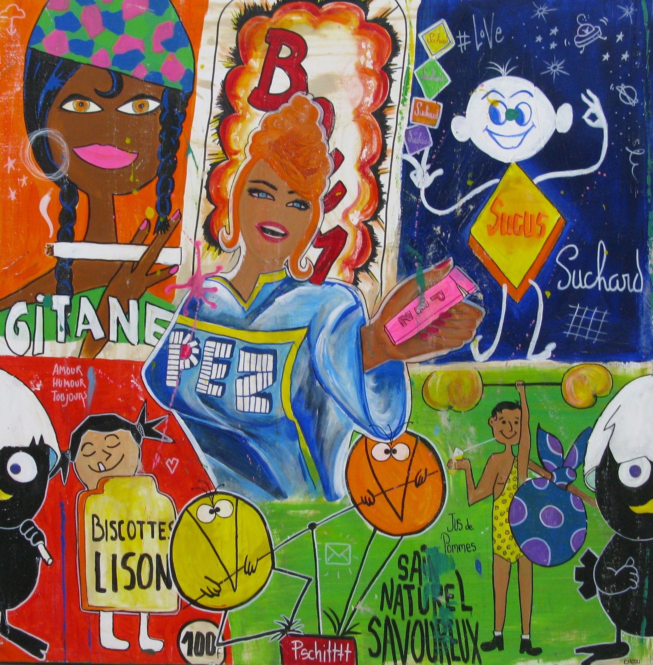 Tableau graphique grande taille PEZ – CACOU – 100 × 100 cm