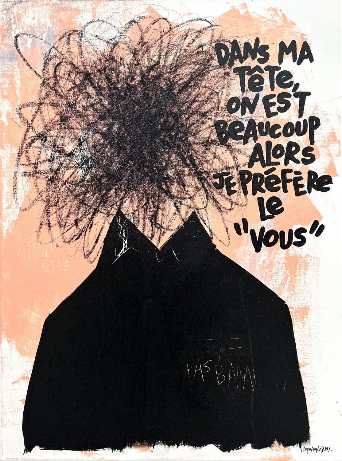Tableau graphique moyen format noir et rose Le vous – L'OISEAU NOIR – 60 × 81 cm