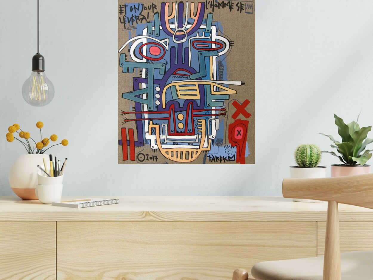 Tableau MASK #11 GEOMETRIK de TAREK dans un intérieur – 46 × 55 cm