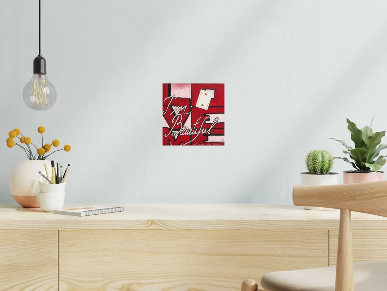 Tableau BEAUTIFUL de CACOU dans un intérieur – 20 × 20 cm