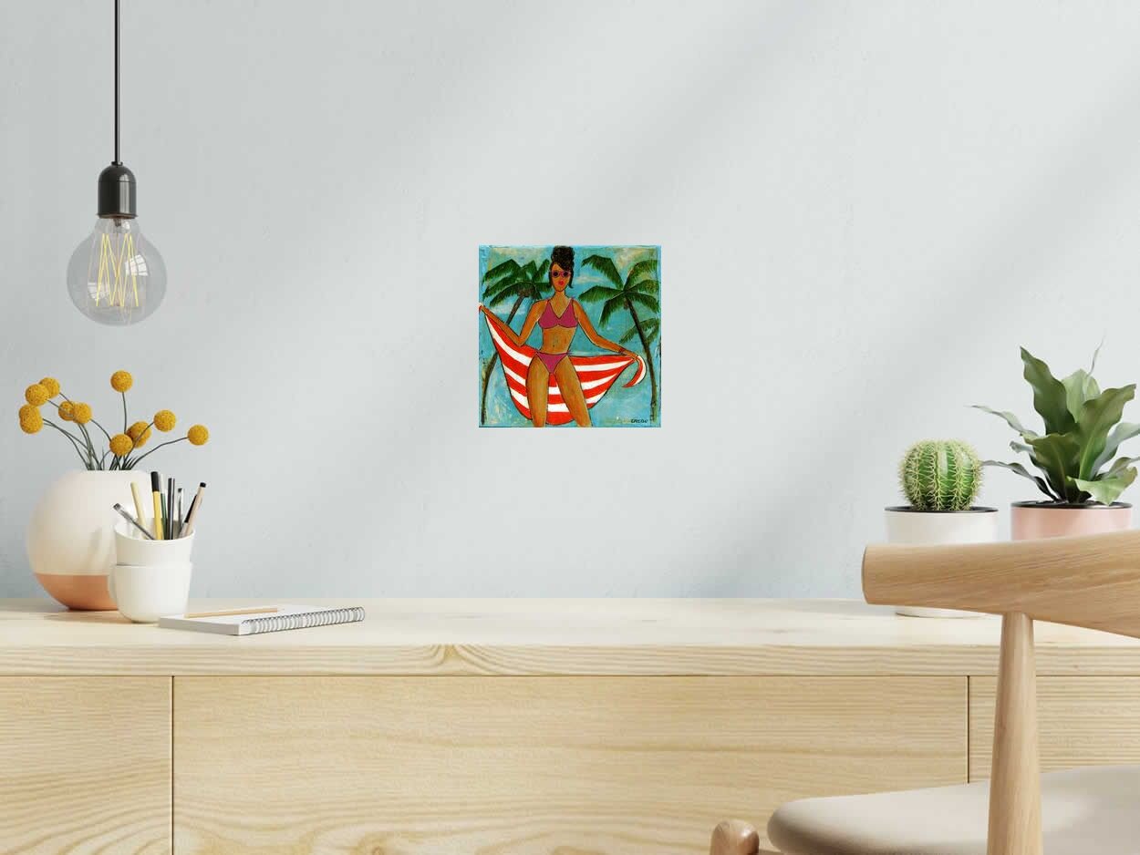 Tableau Mademoiselle de CACOU dans un intérieur – 20 × 20 cm