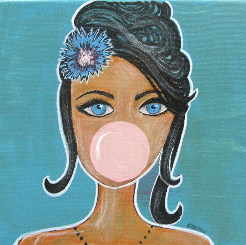 Tableau graphique petit format noir et orange MISS BULLE – CACOU – 20 × 20 cm