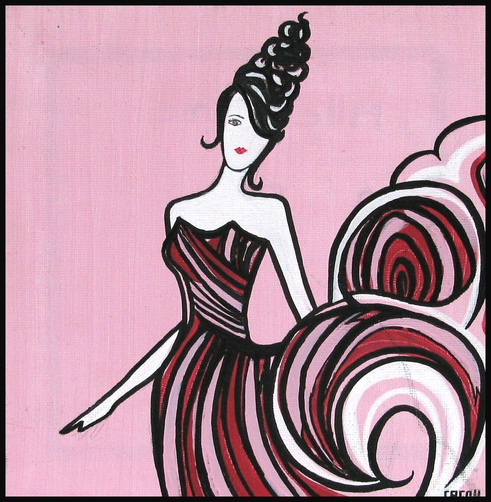 Tableau graphique petit format rose Mlle Danse – CACOU – 20 × 20 cm