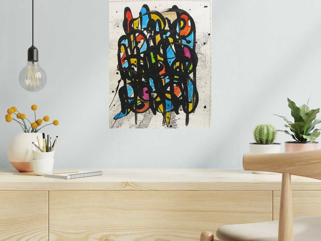 Tableau NONAME CARTE MARINE  N°40 de STEPHANE RIME dans un intérieur – 50 × 40 cm