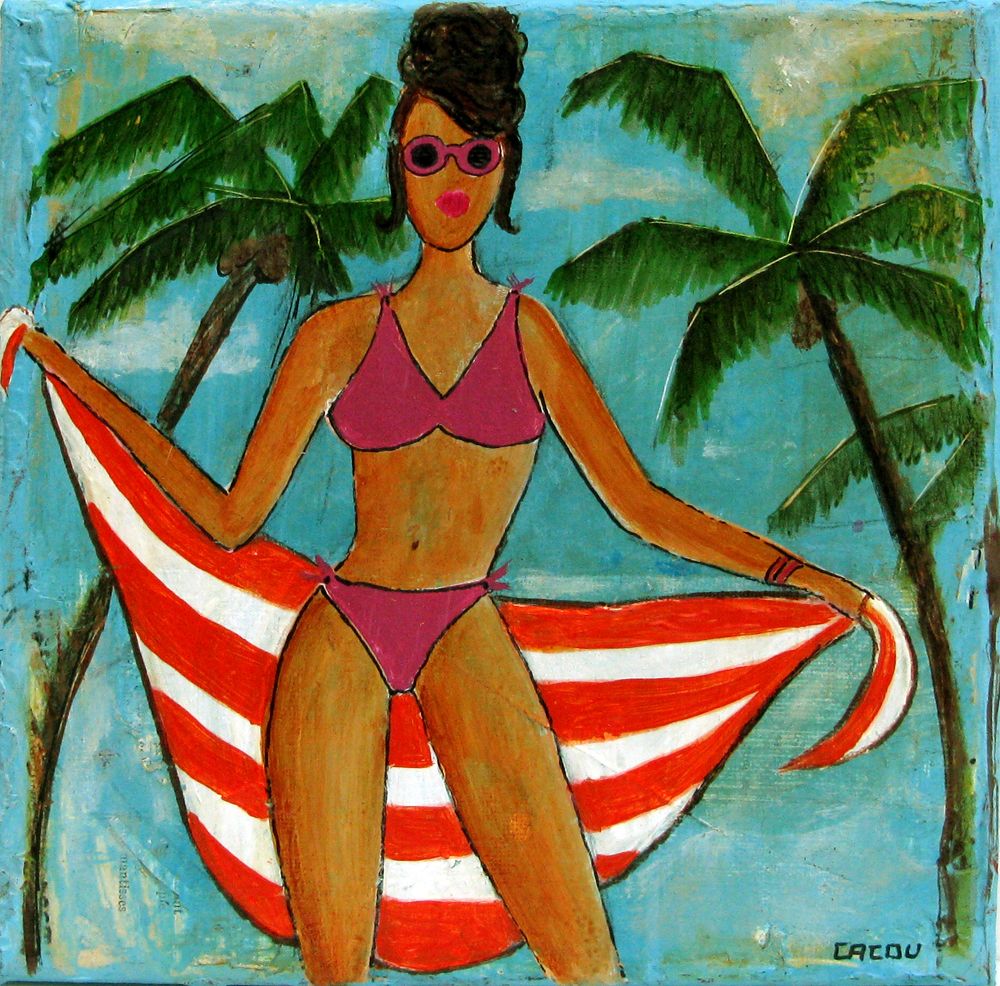 Tableau graphique petit format vert Mademoiselle – CACOU – 20 × 20 cm