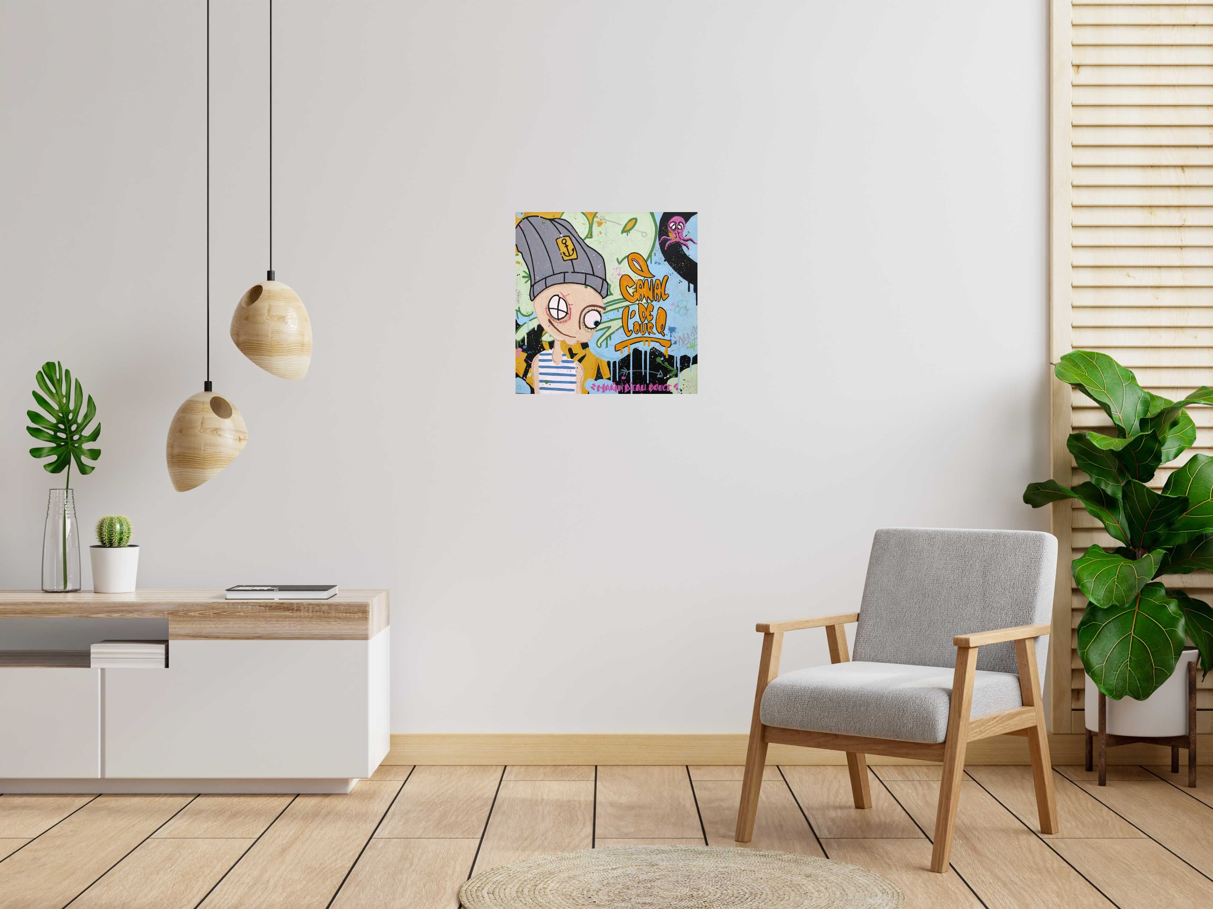 Tableau Marin d'eau douce de DIDIER GOMEZ dans un intérieur – 60 × 60 cm