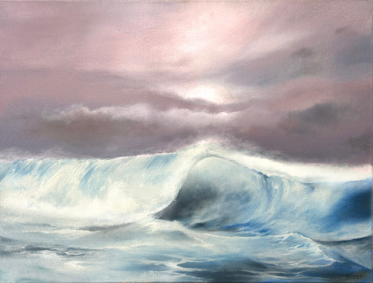 Tableau de paysage marin aux tons bleus et violets, huile sur toile, 81 x 100 cm – BDODET, Océan 10