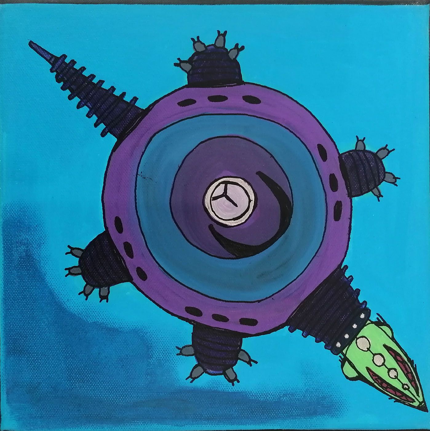 Tableau petit format bleu et violet Golgoth #1 – TAREK – 25 × 25 cm