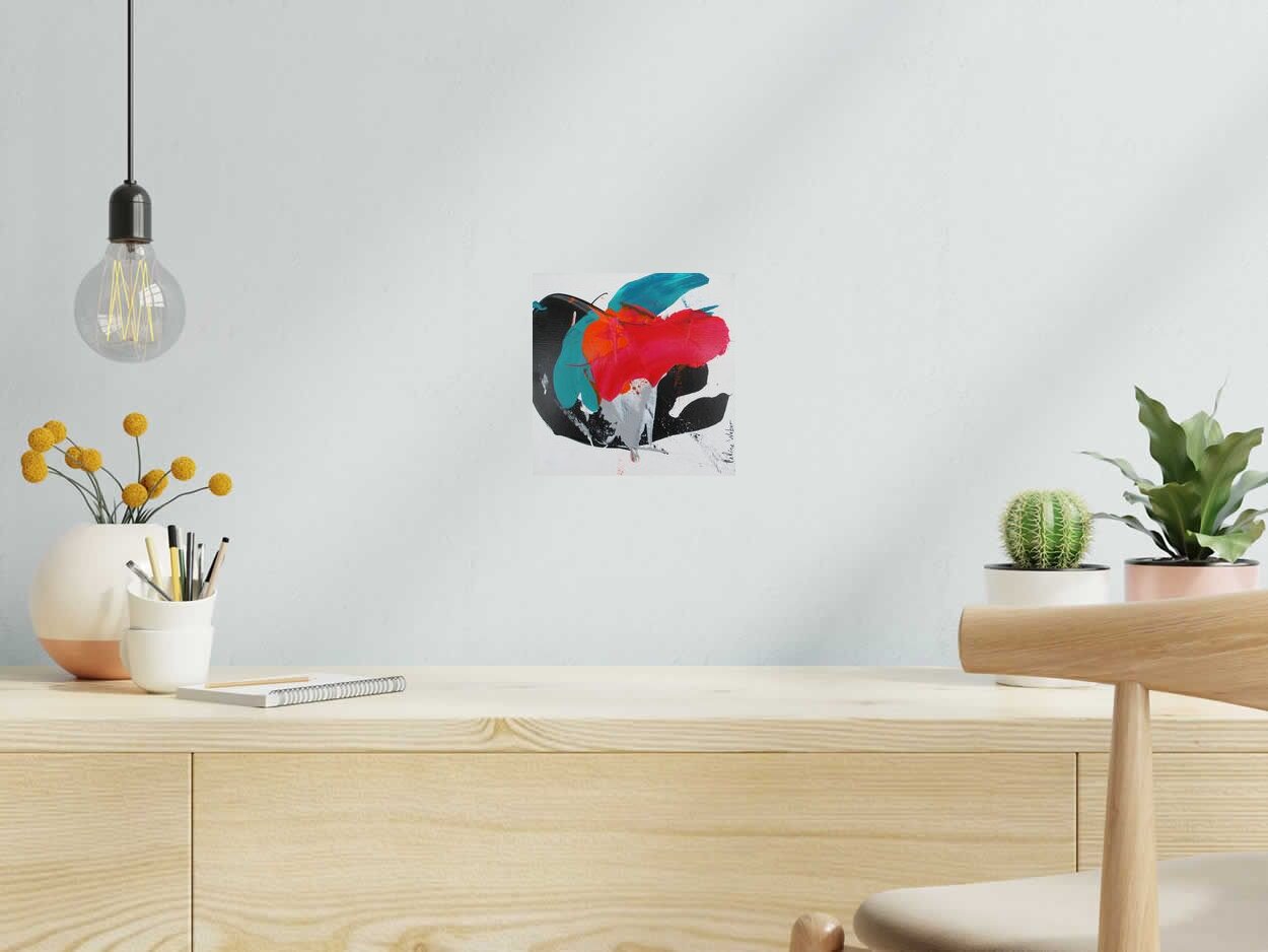 Tableau ALCHIMIE 18 de CELINE WEBER dans un intérieur – 20 × 20 cm