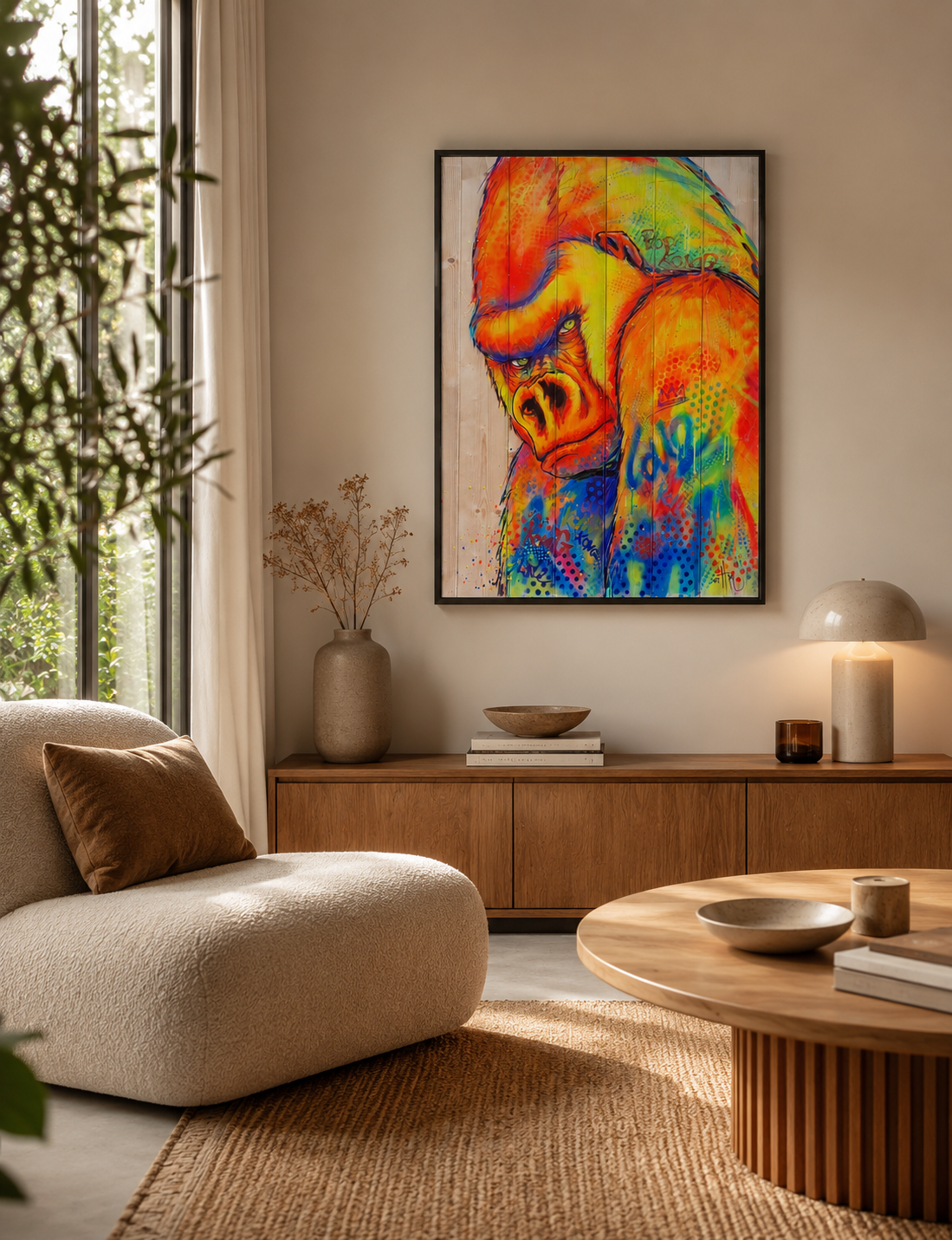 Tableau Pop Kong UV de ART HM dans un intérieur – 80 × 103 cm