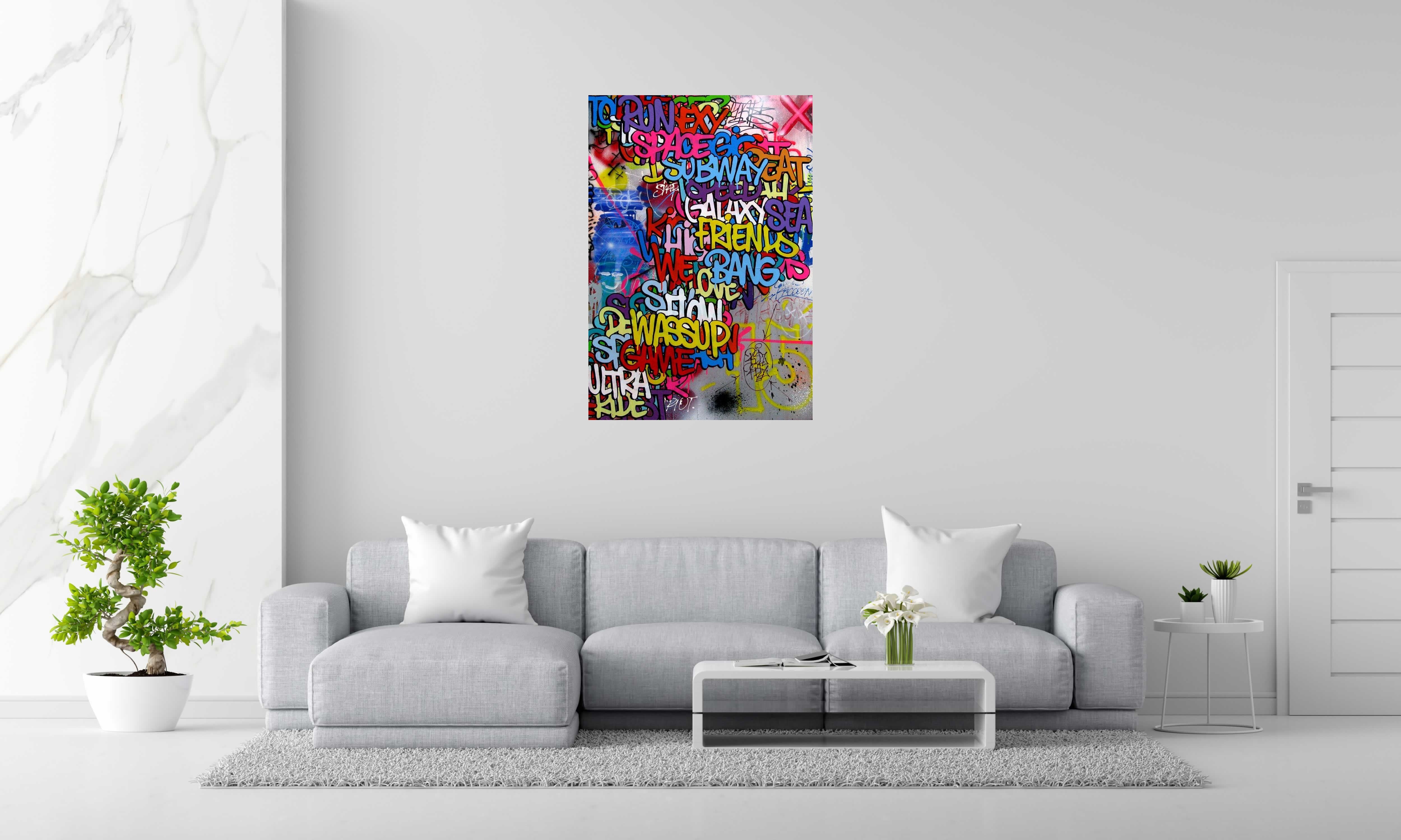 Tableau Paris invasion de EL GATO S. dans un intérieur – 116 × 80 cm