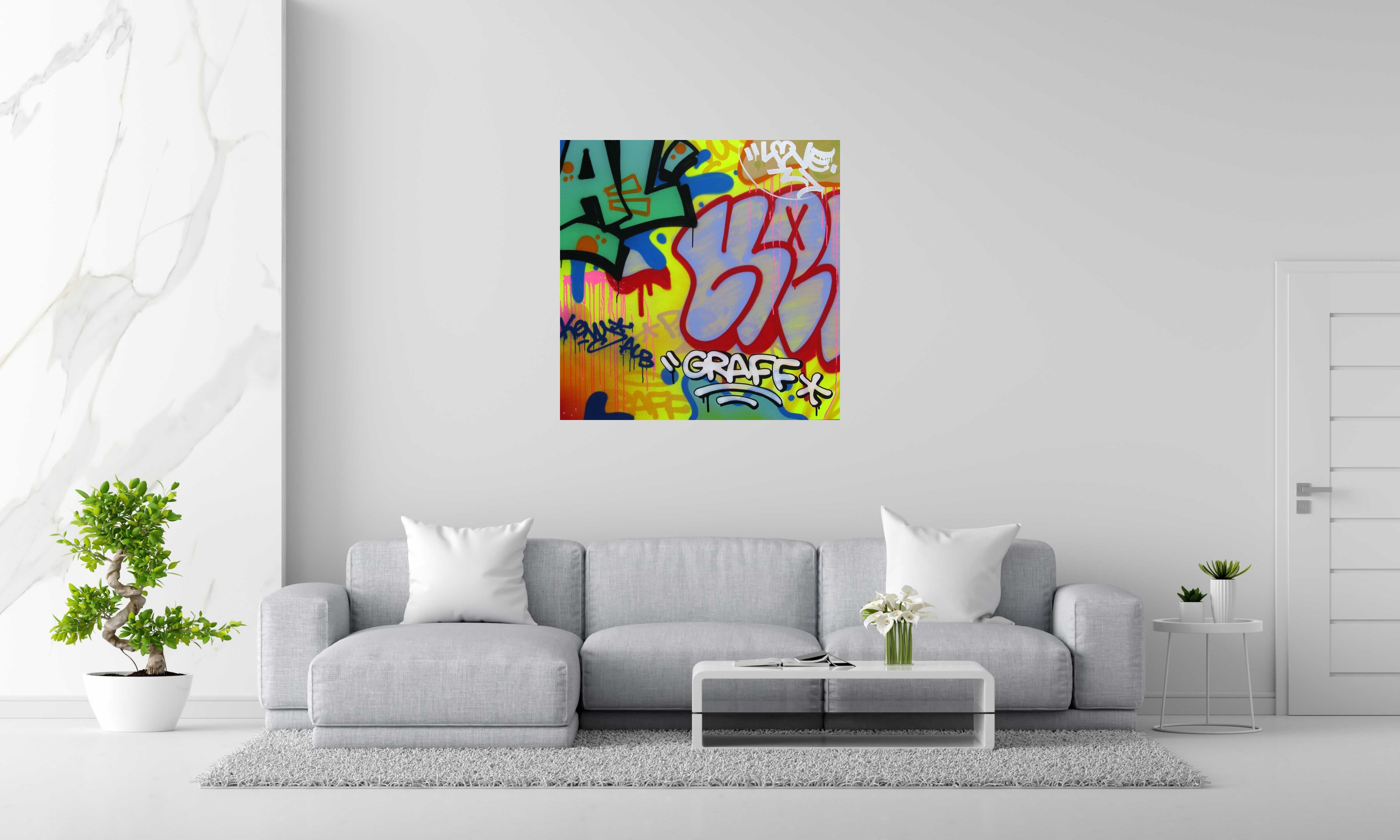 Tableau GRAFF de KENY dans un intérieur – 100 × 100 cm