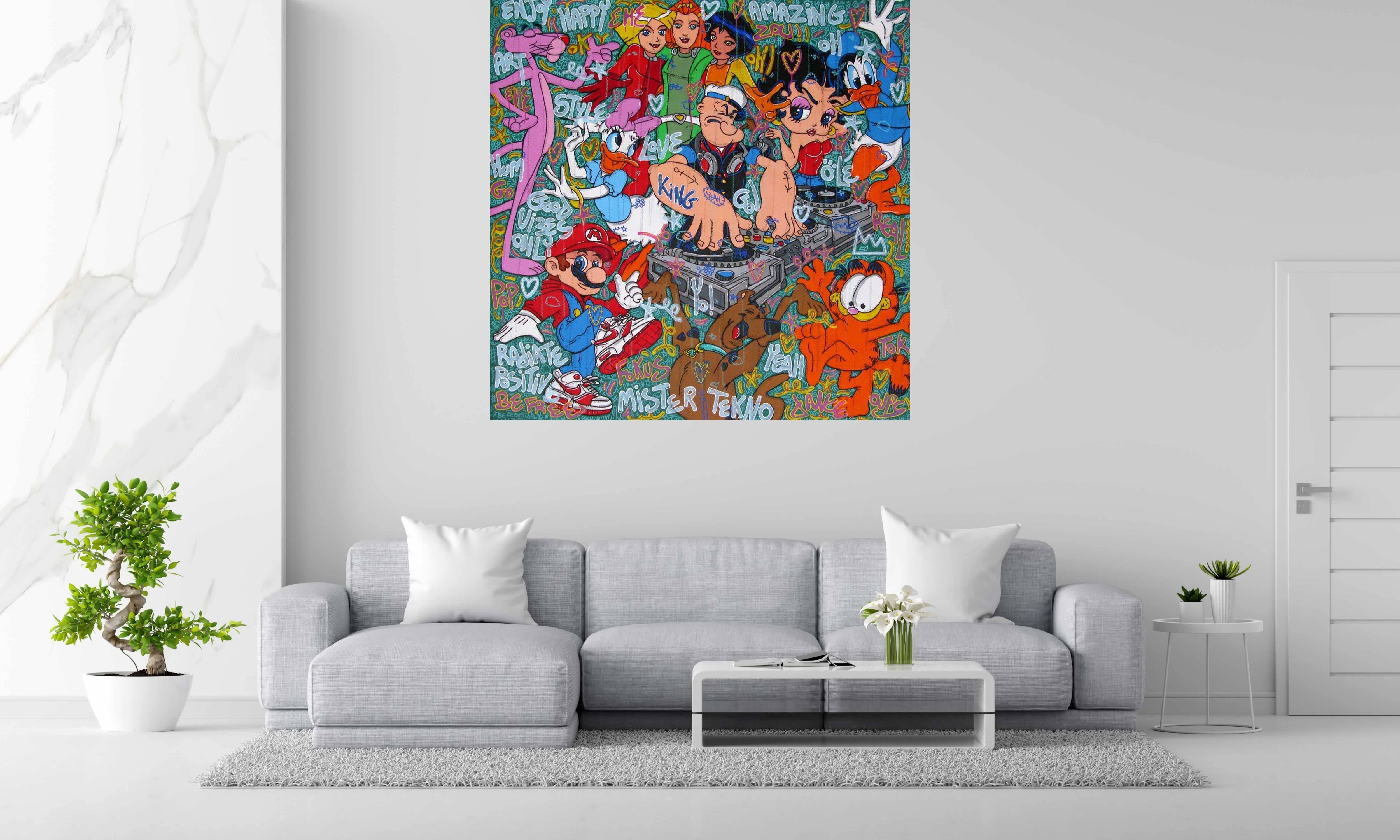 Tableau Enjoy Dj Popeye de RICO SAB dans un intérieur – 150 × 150 cm