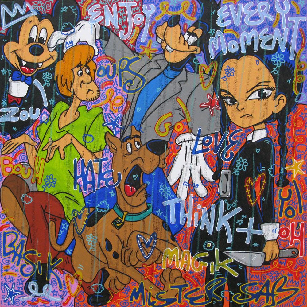 Tableau street art format xxl ENJOY EVERY MOMENT – RICO SAB – 100 × 100 cm