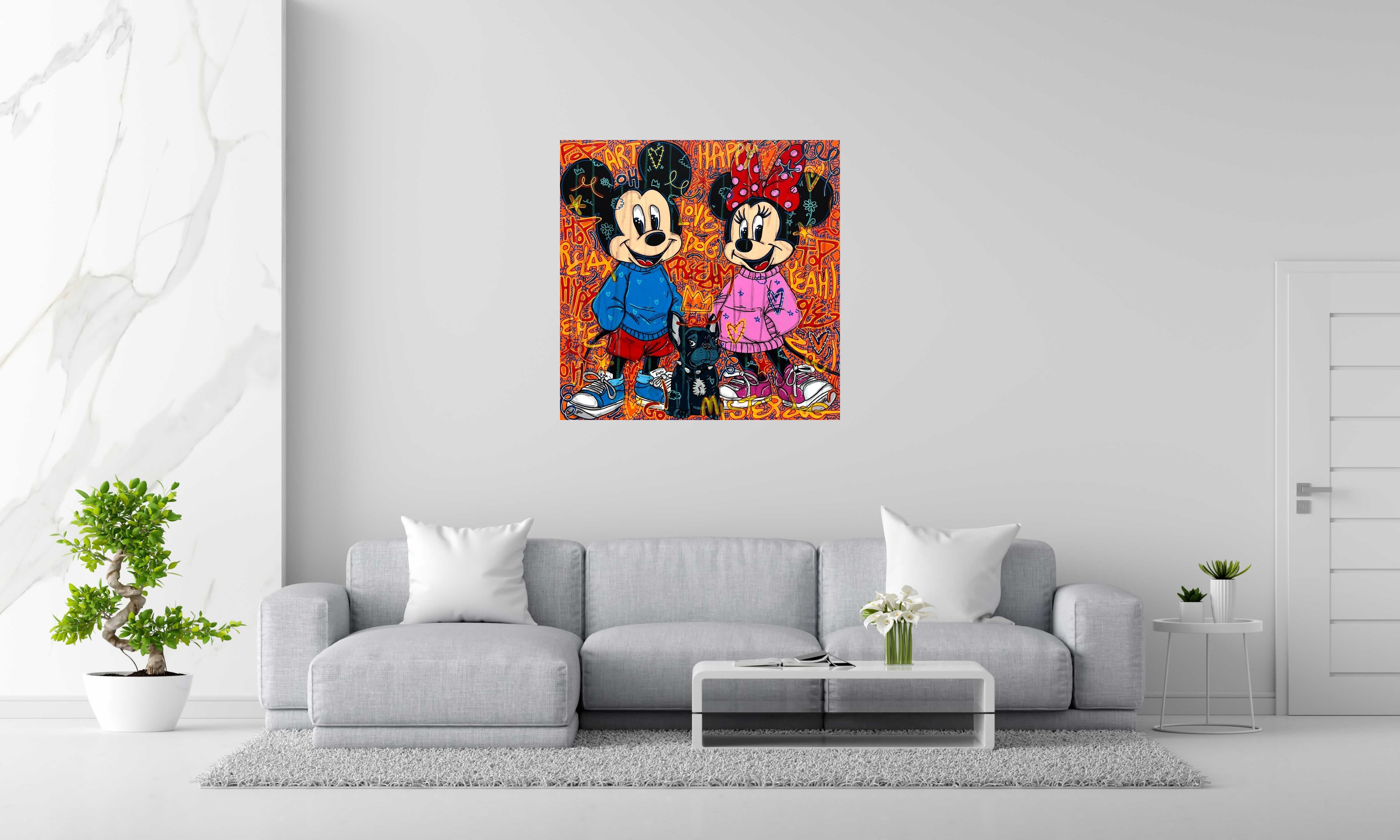 Tableau Happy Dog de RICO SAB dans un intérieur – 100 × 100 cm