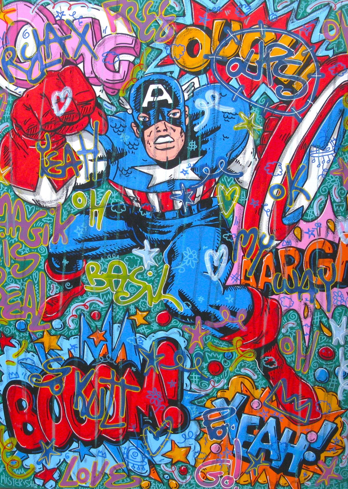 Tableau street art format xxl Kptain America – RICO SAB – 97 × 130 cm