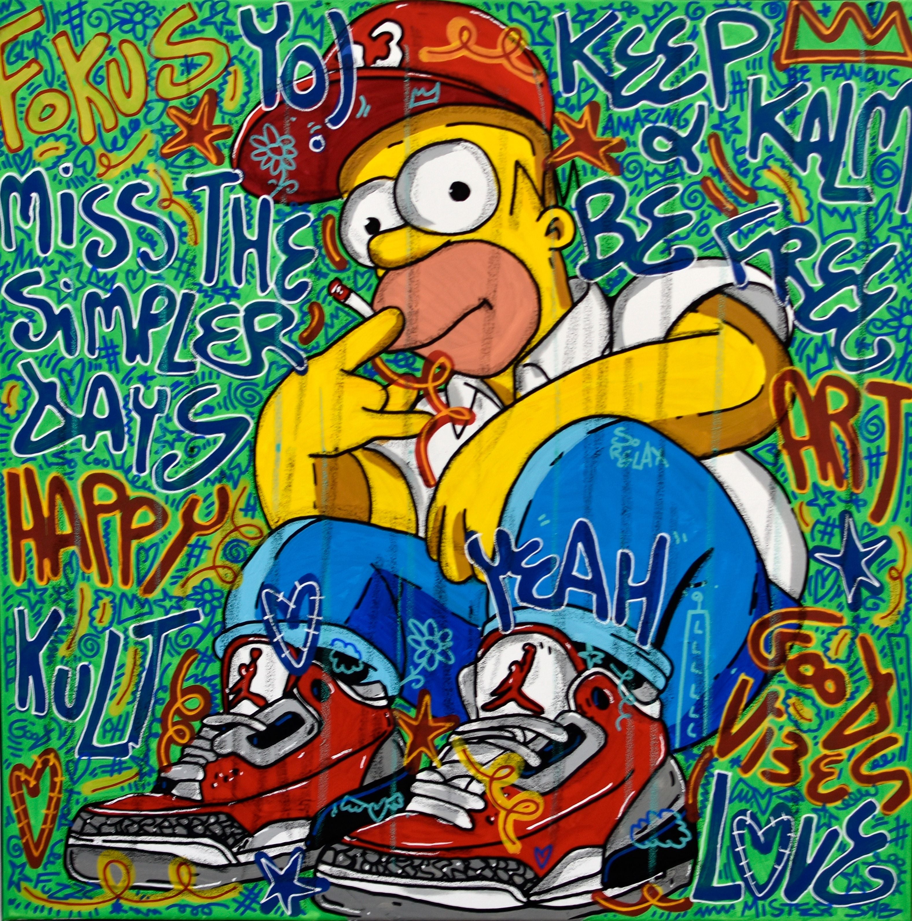 Tableau street art format xxl Miss the simpler says – RICO SAB – 80 × 80 cm