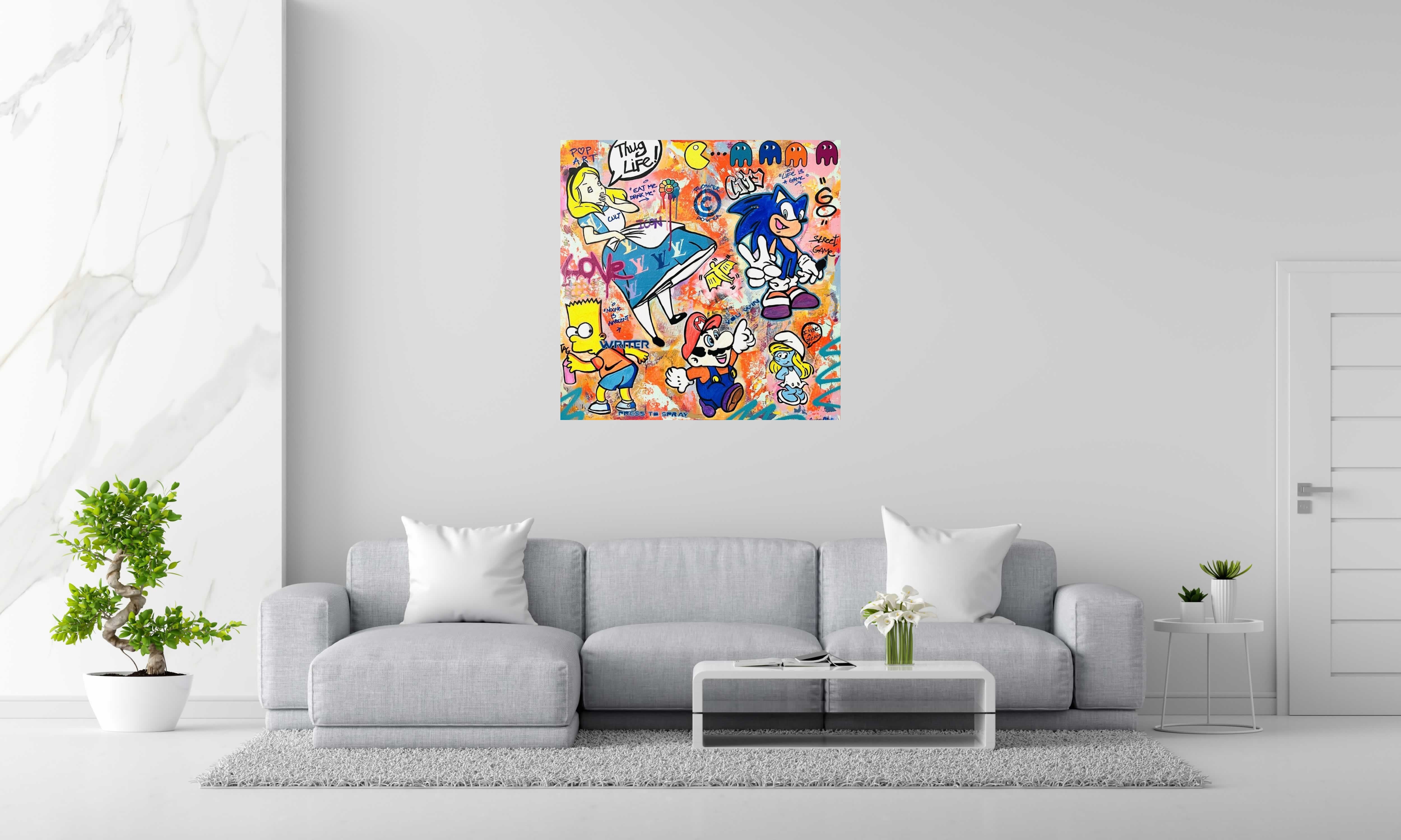 Tableau Thug life de SARA CHELOU dans un intérieur – 100 × 100 cm