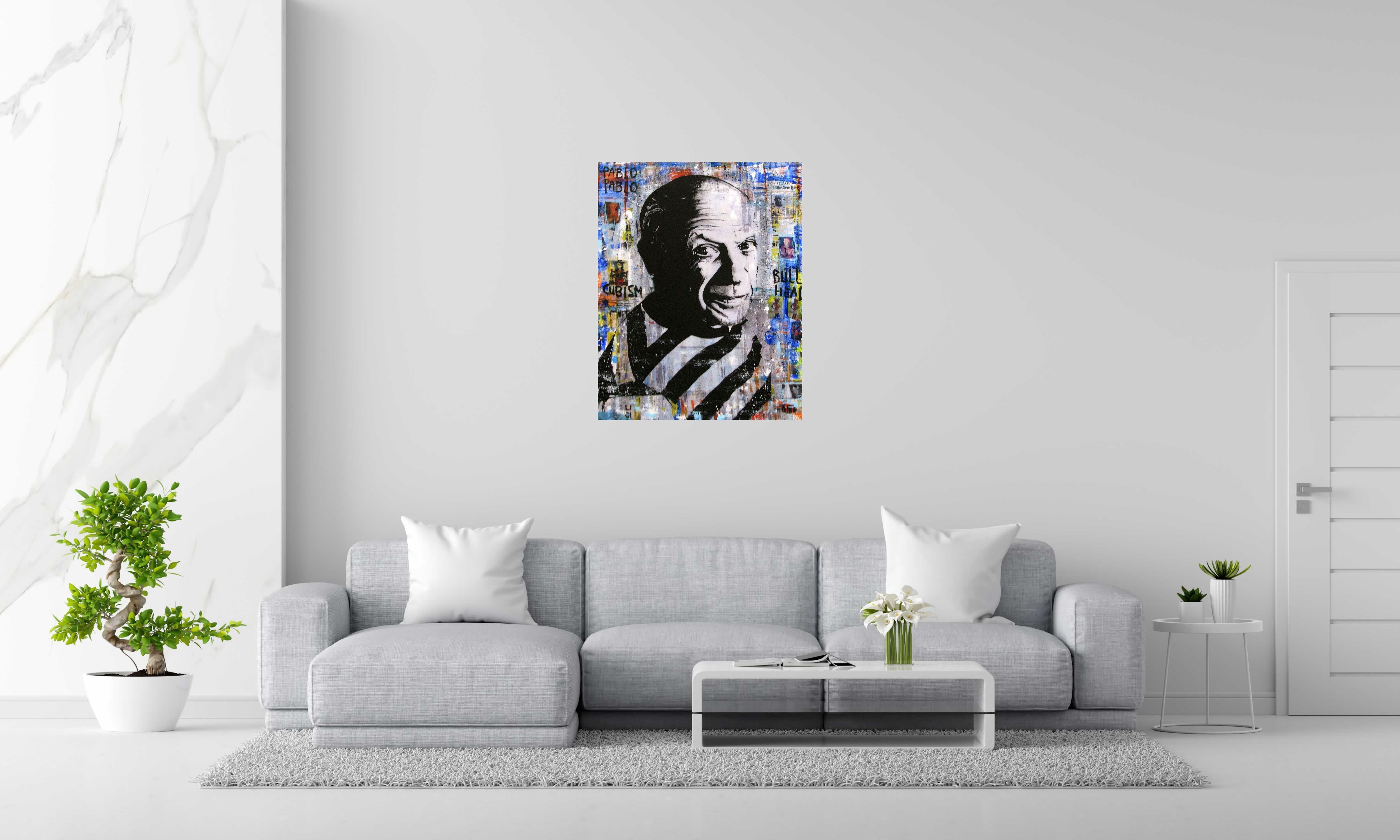 Tableau PABLO de THIERRY RASINE dans un intérieur – 92 × 73 cm
