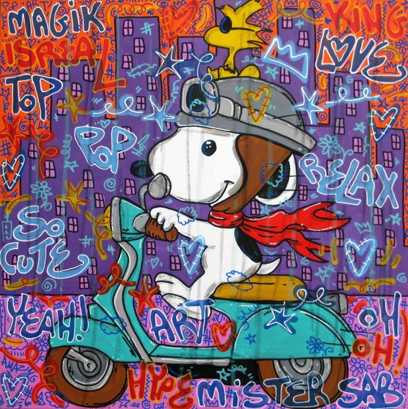 Tableau street art format xxl vert et violet So cute – RICO SAB – 80 × 80 cm