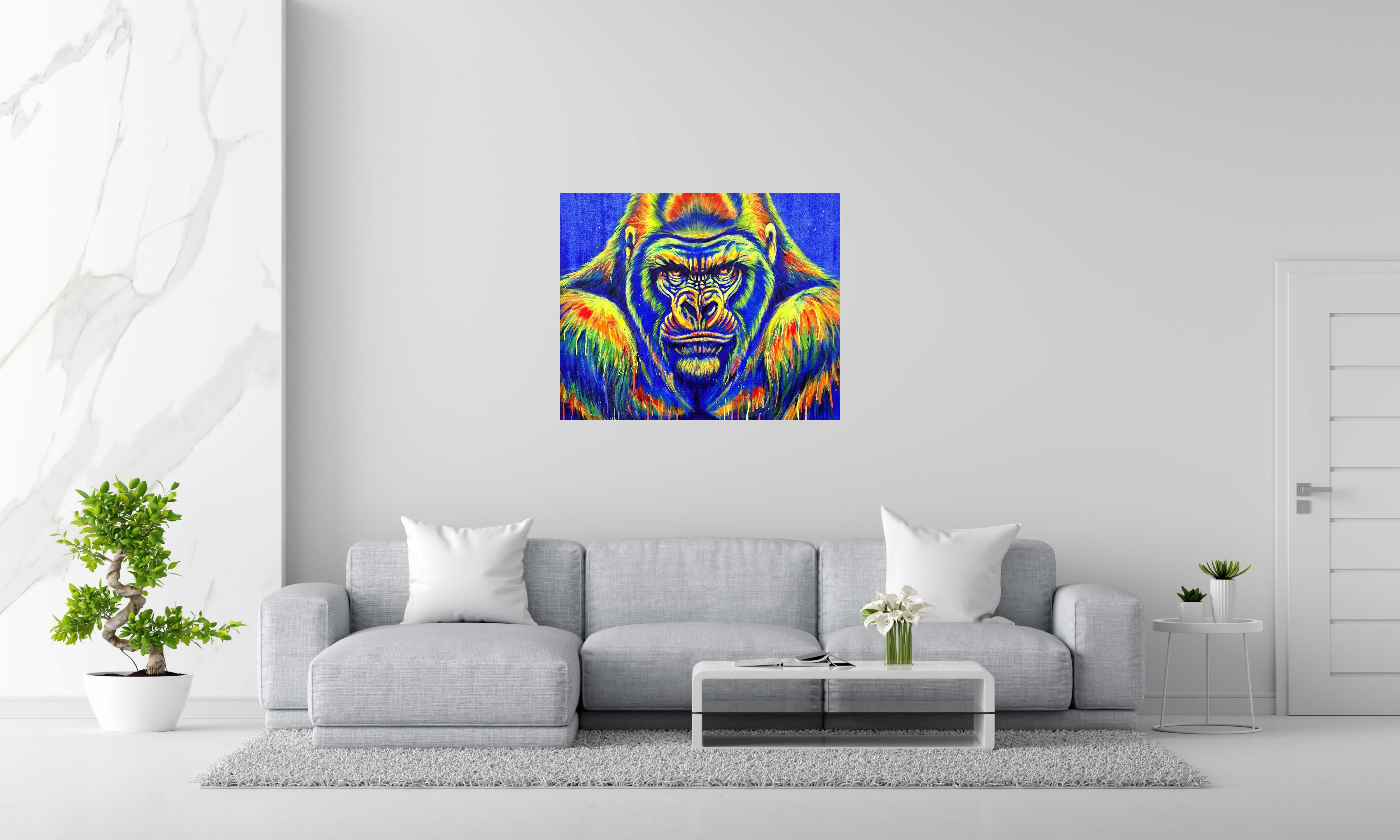 Tableau Bleu Kong UV de ART HM dans un intérieur – 100 × 81 cm
