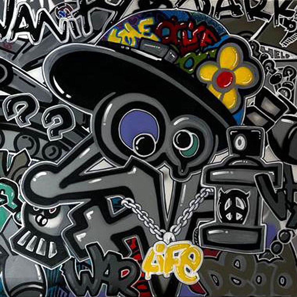 Tableau street art grand format LOVE IS LIFE – GUTI – 80 × 80 cm