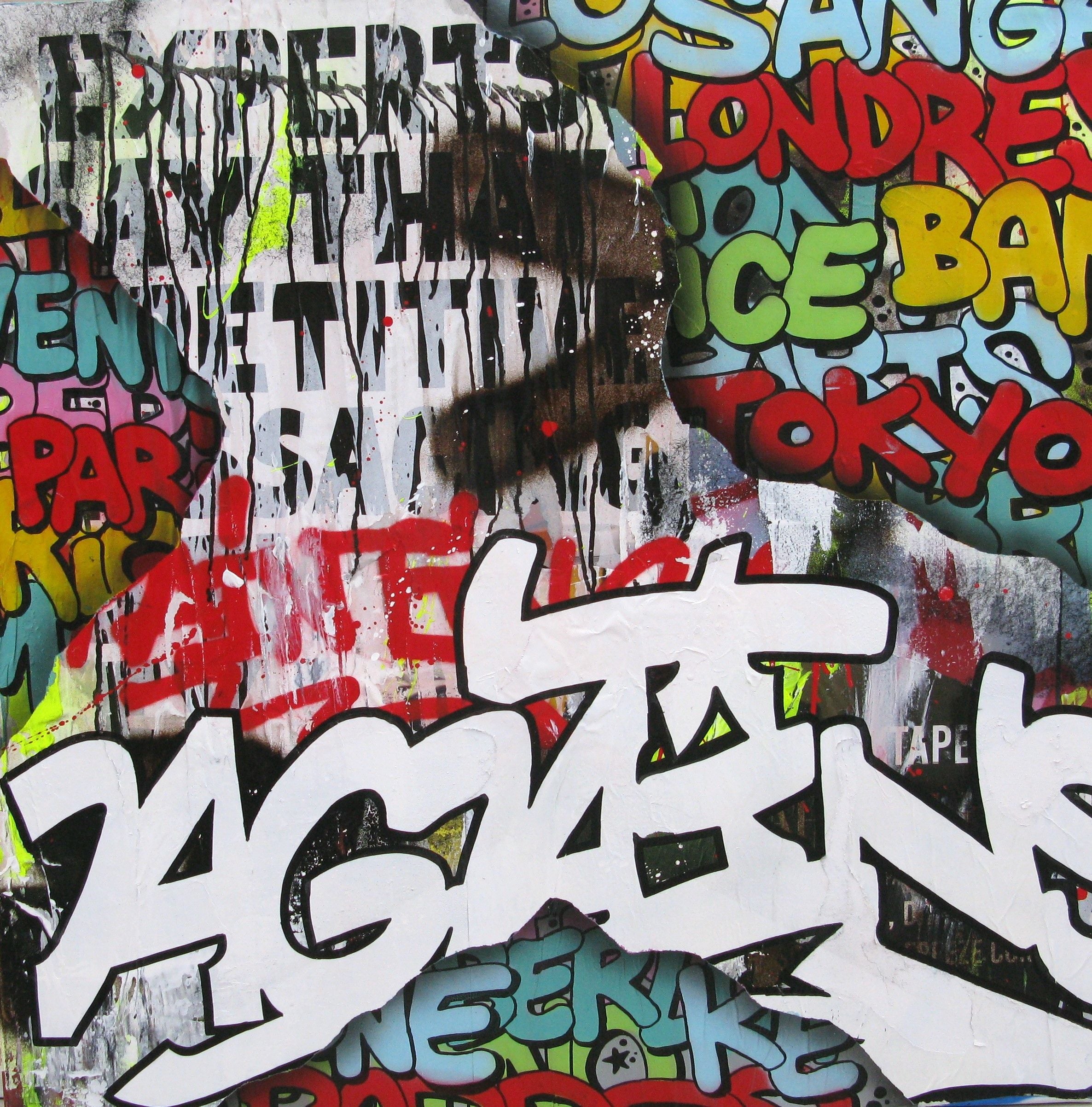 Tableau street art grand format Fight the power – KENY – 100 × 100 cm
