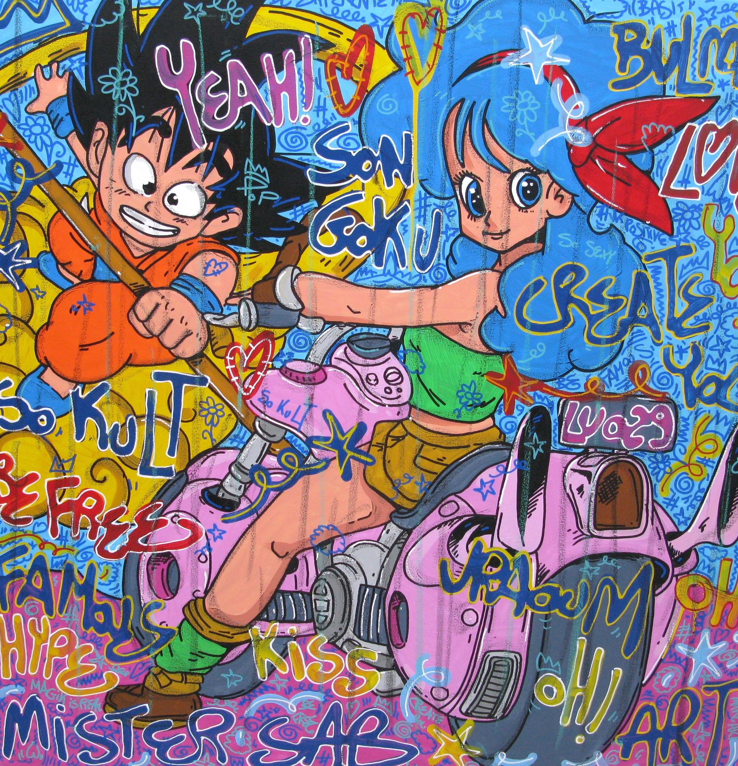 Tableau street art grand format Hey Bulma – RICO SAB – 100 × 100 cm