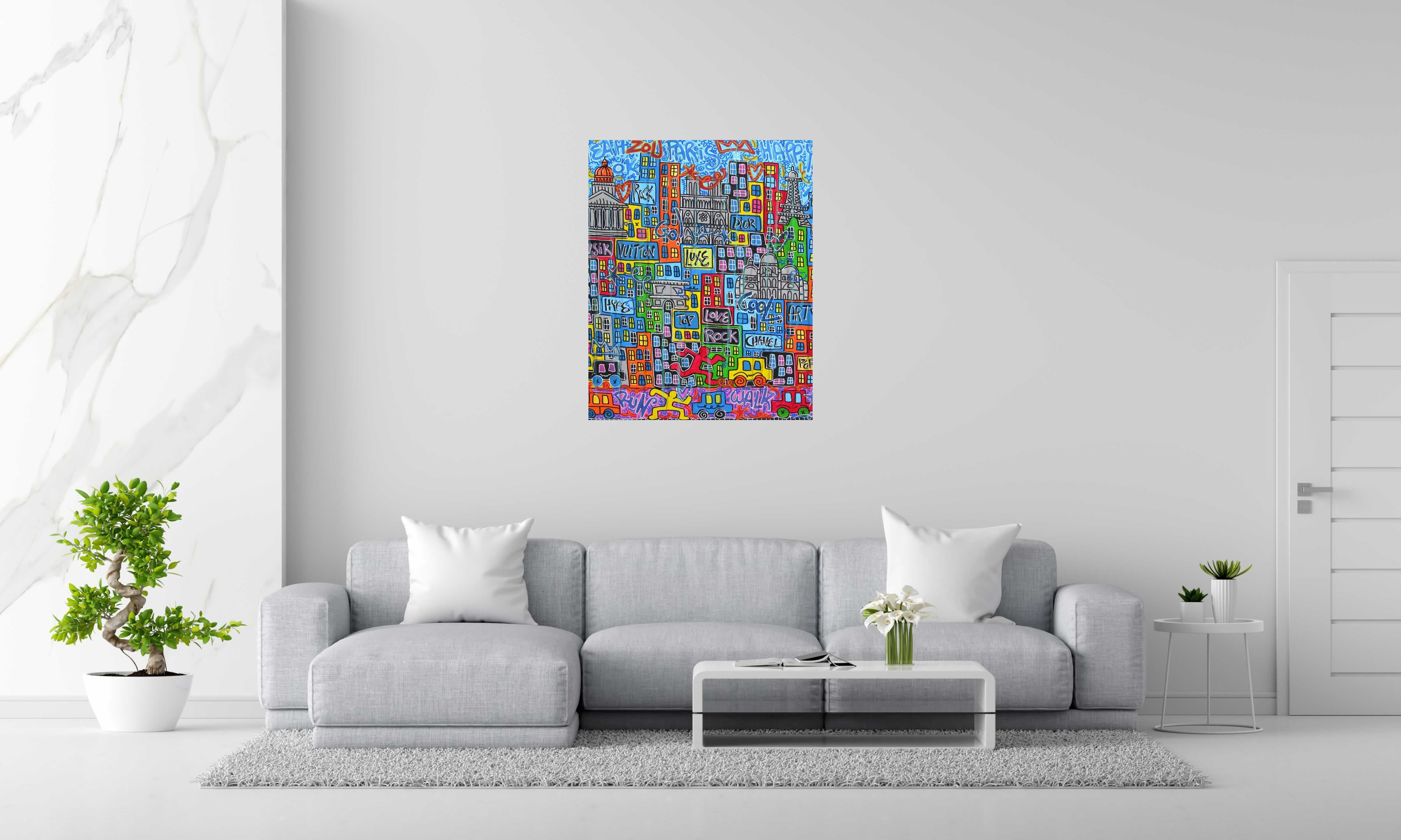 Tableau Yeah Paris de RICO SAB dans un intérieur – 80 × 100 cm