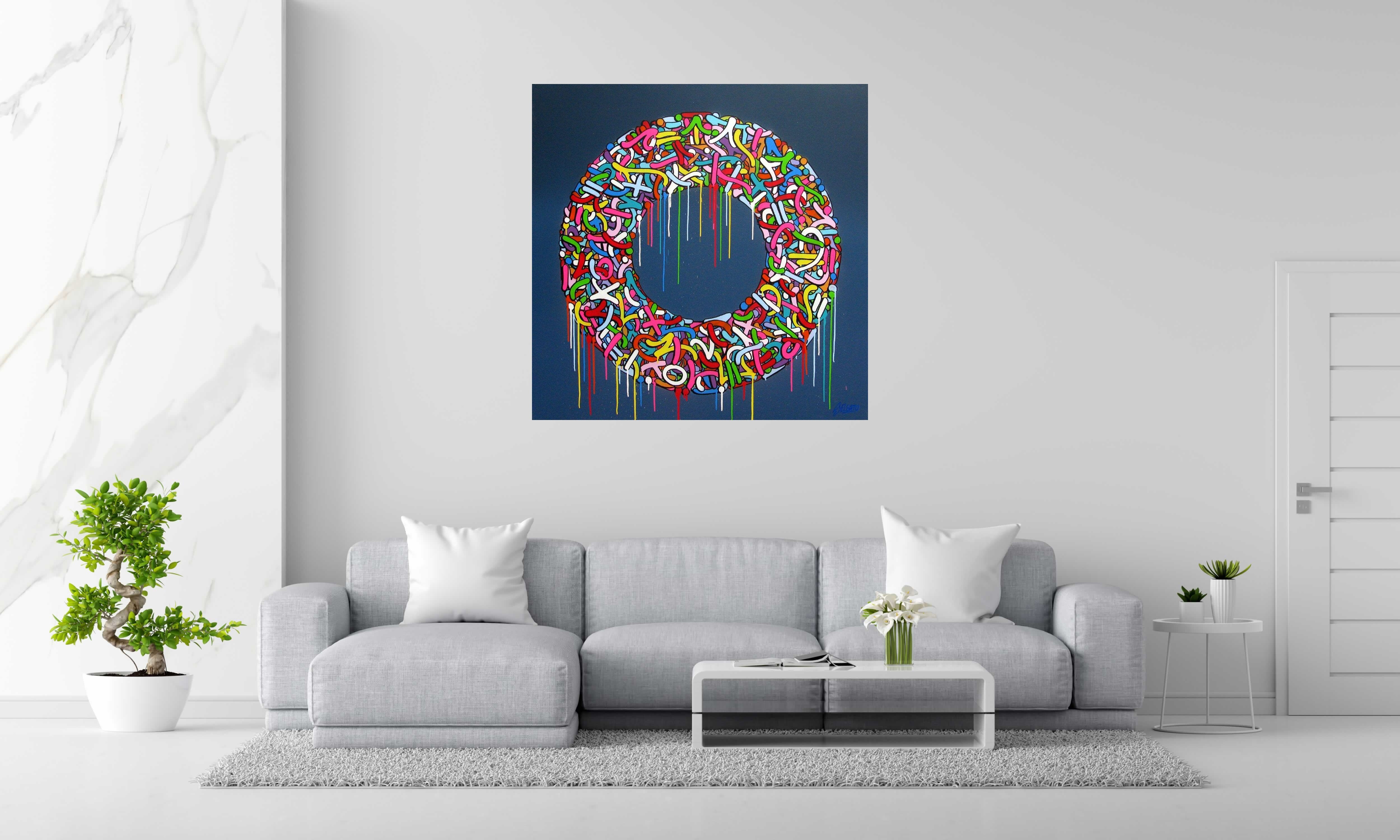Tableau Encryted gradient de EL GATO S. dans un intérieur – 120 × 120 cm