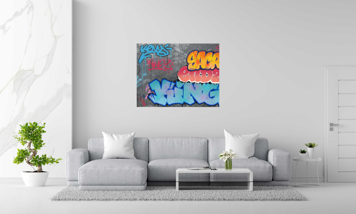 Tableau NEW KING ON THE BLOCK de KENY dans un intérieur – 89 × 116 cm