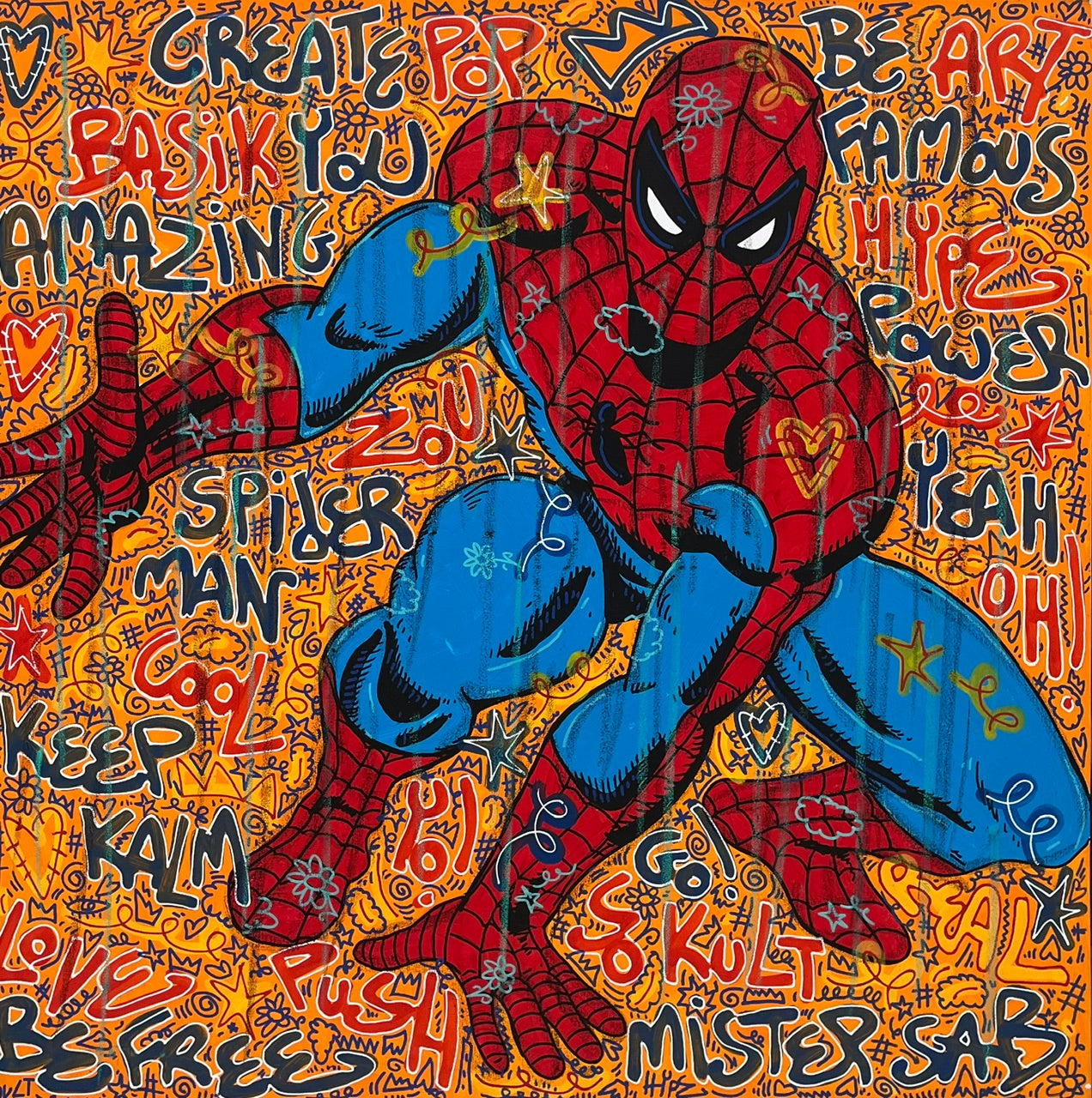 Tableau street art grande taille CREATE YOU SPIDER – RICO SAB – 100 × 100 cm