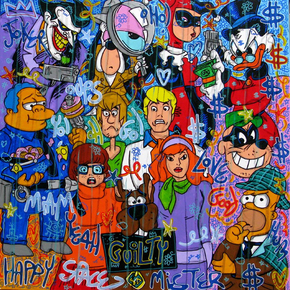 Tableau street art grande taille Guilty – RICO SAB – 120 × 120 cm