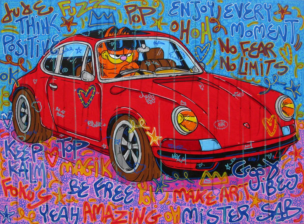 Tableau street art grande taille In a Porsche style – RICO SAB – 97 × 130 cm