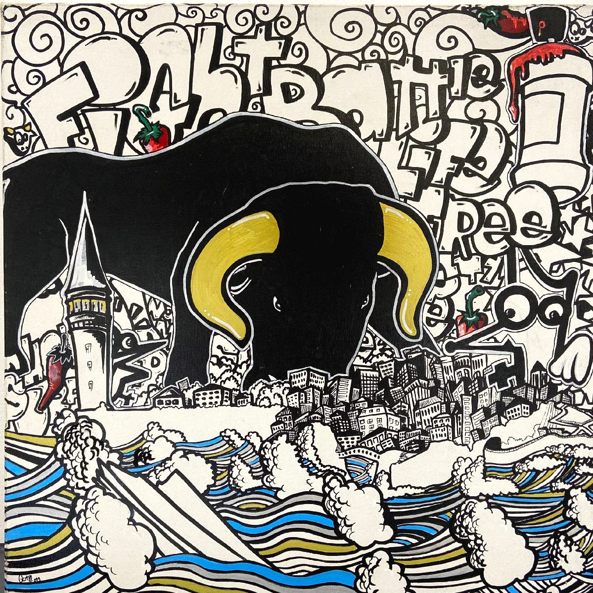 Tableau street art moyen format blanc et noir Sud Ouest – GUTI – 50 × 50 cm