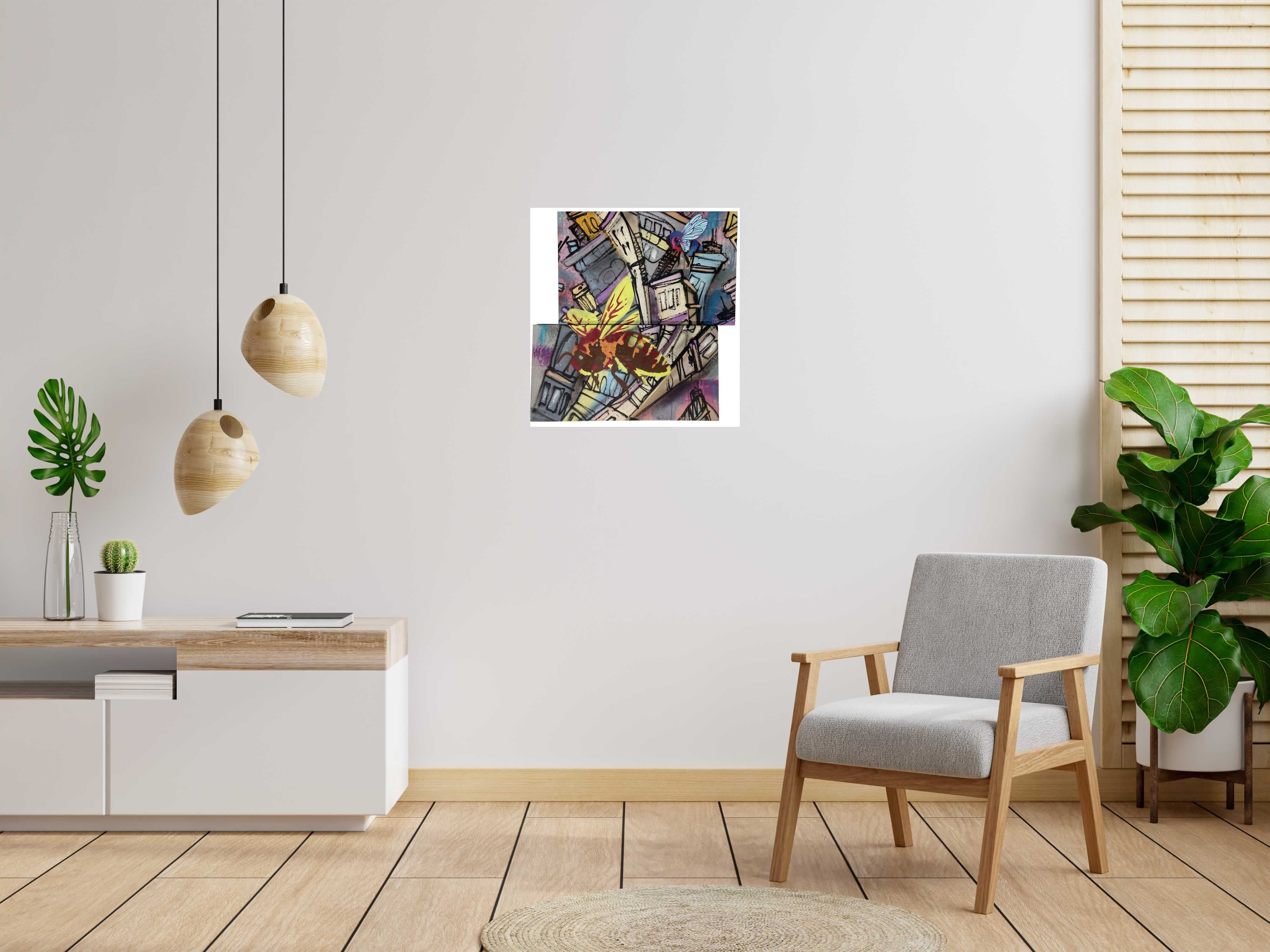 Tableau Bzzz (diptyque) de Craig & Emer dans un intérieur – 690 × 660 cm