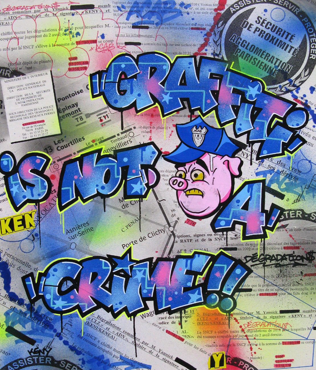 Tableau street art moyen format ALL  PIGS ARE BASTARDS – KENY – 54 × 65 cm