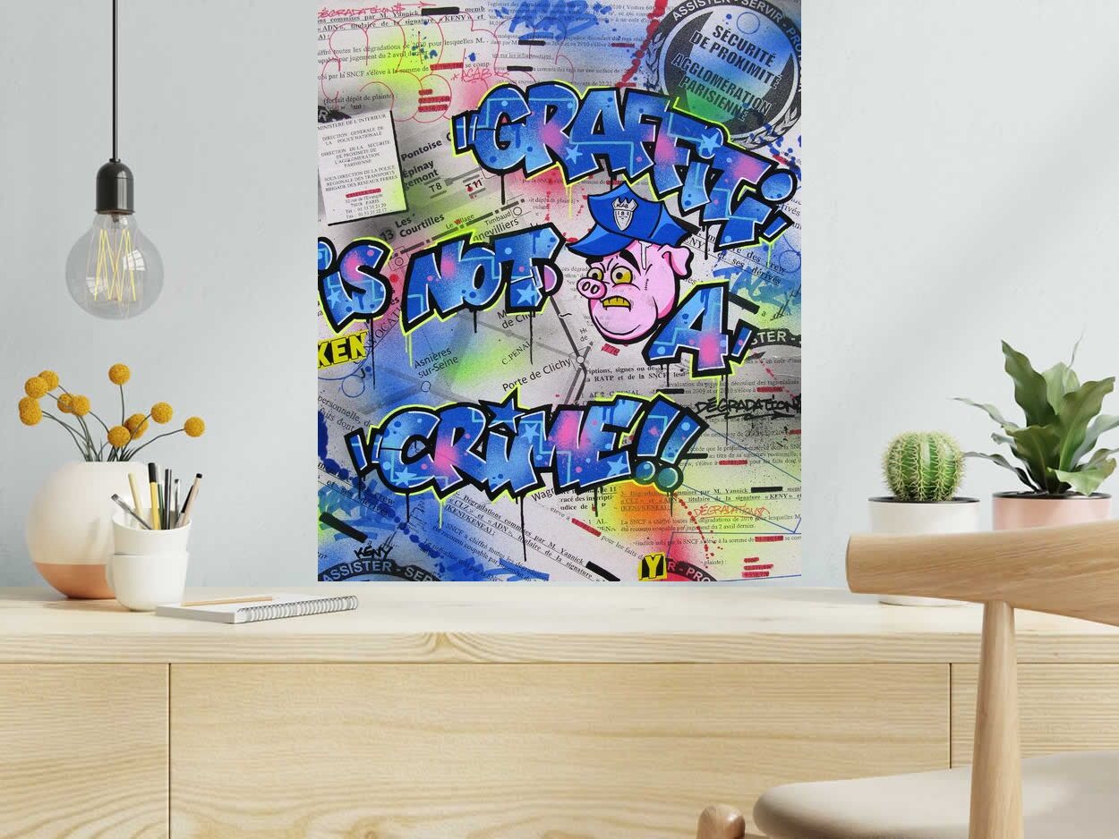 Tableau ALL  PIGS ARE BASTARDS de KENY dans un intérieur – 54 × 65 cm