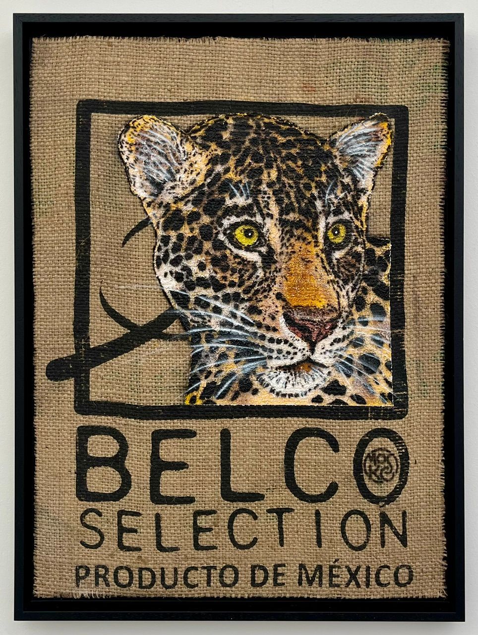 Tableau street art moyen format noir et orange Jaguar  Belco – MOSKO – 42 × 58 cm