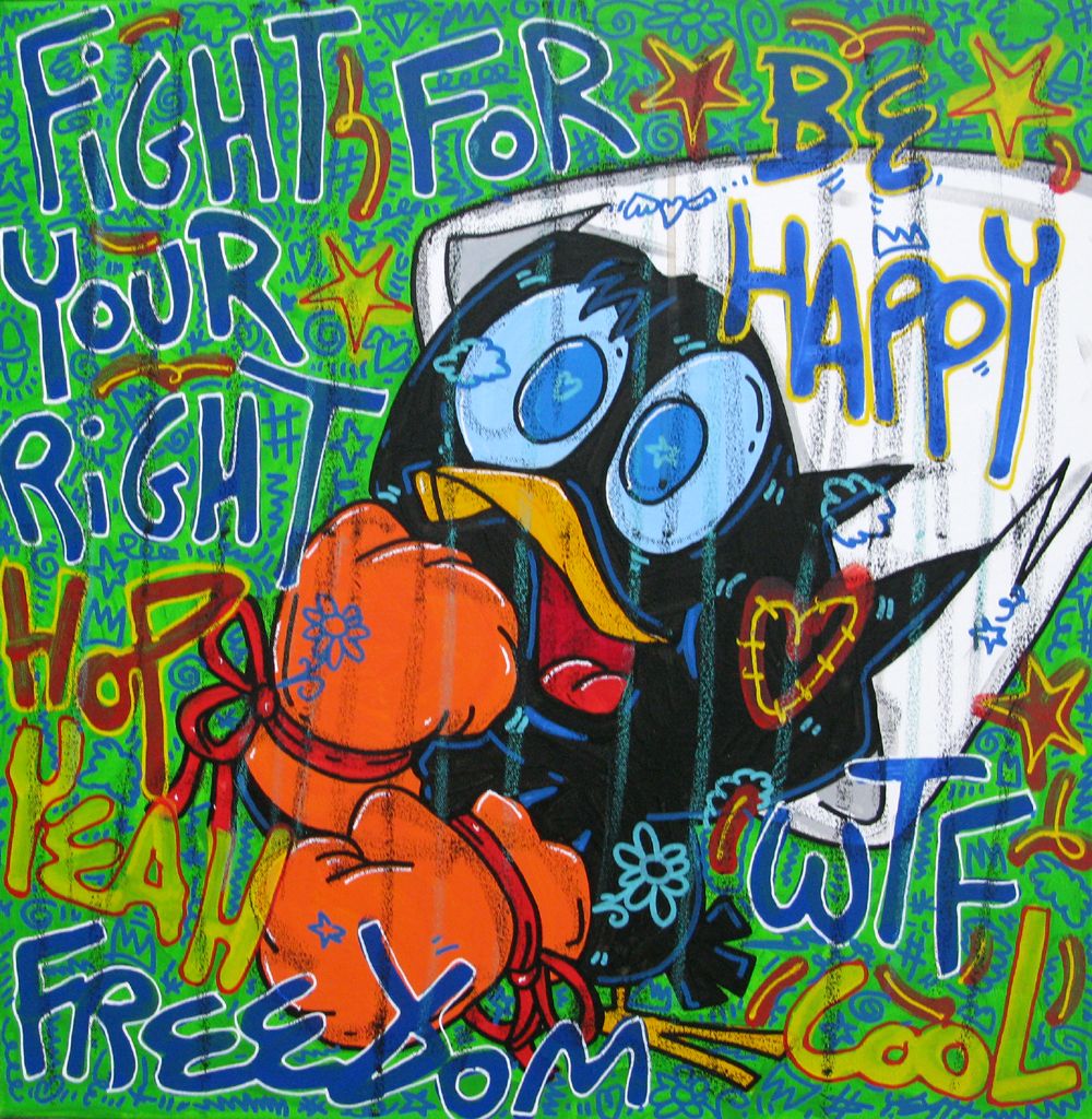 Tableau street art moyen format Fight for your right – RICO SAB – 60 × 60 cm