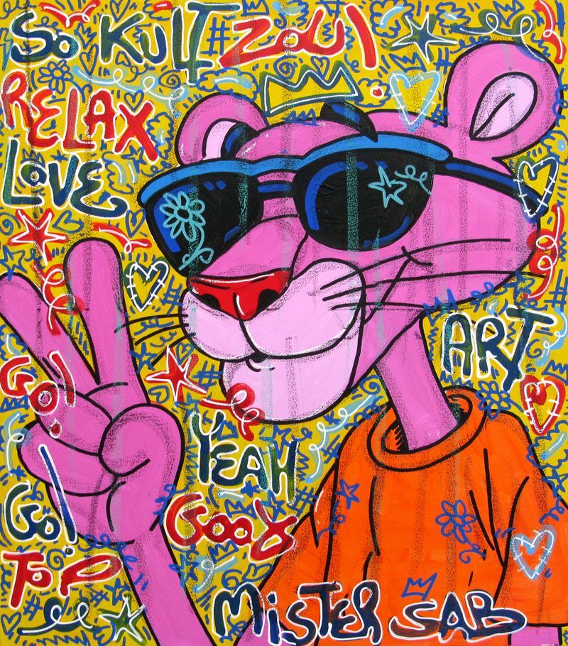 Tableau street art moyen format Hello Pink – RICO SAB – 50 × 61 cm