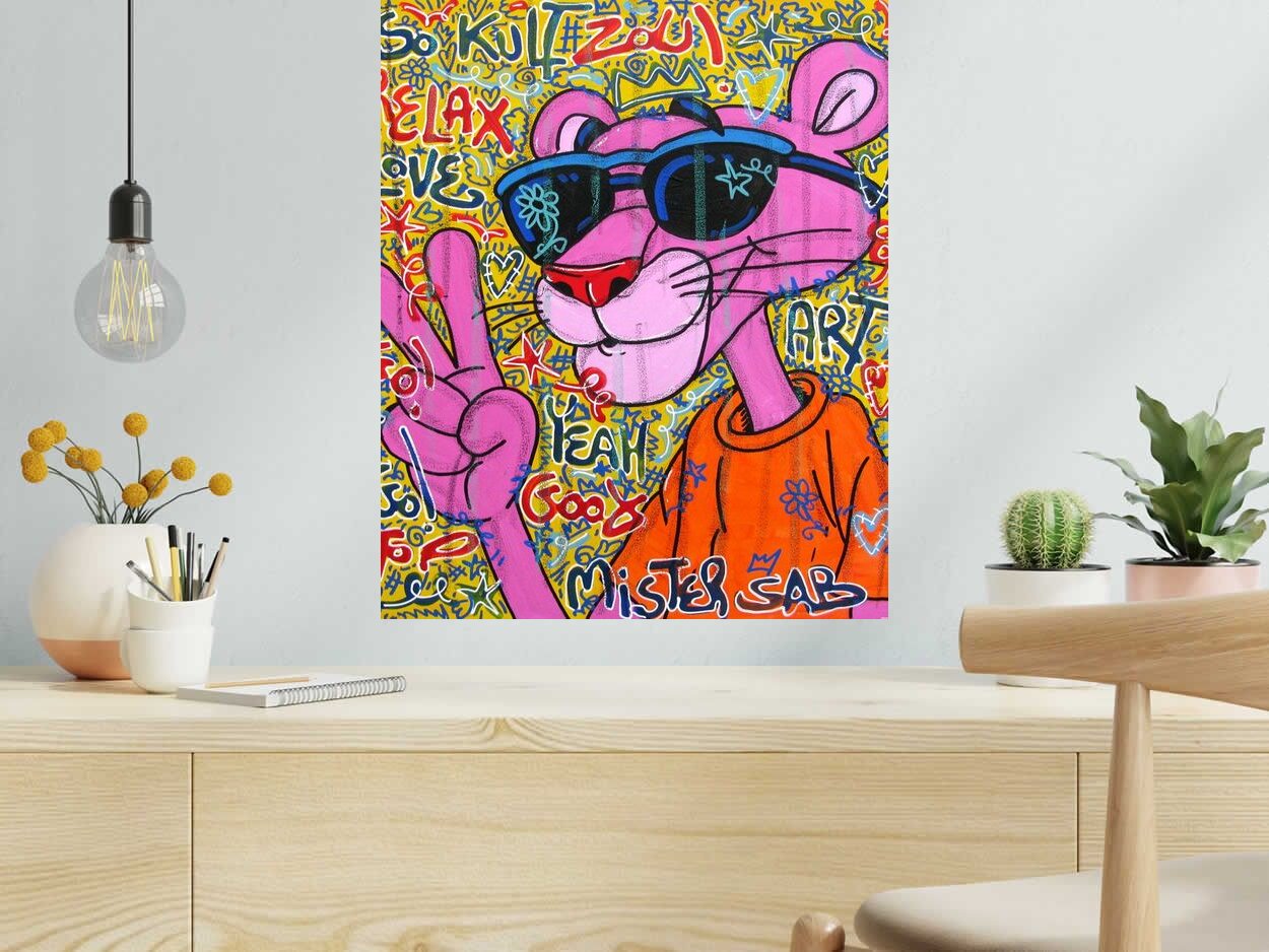Tableau Hello Pink de RICO SAB dans un intérieur – 50 × 61 cm