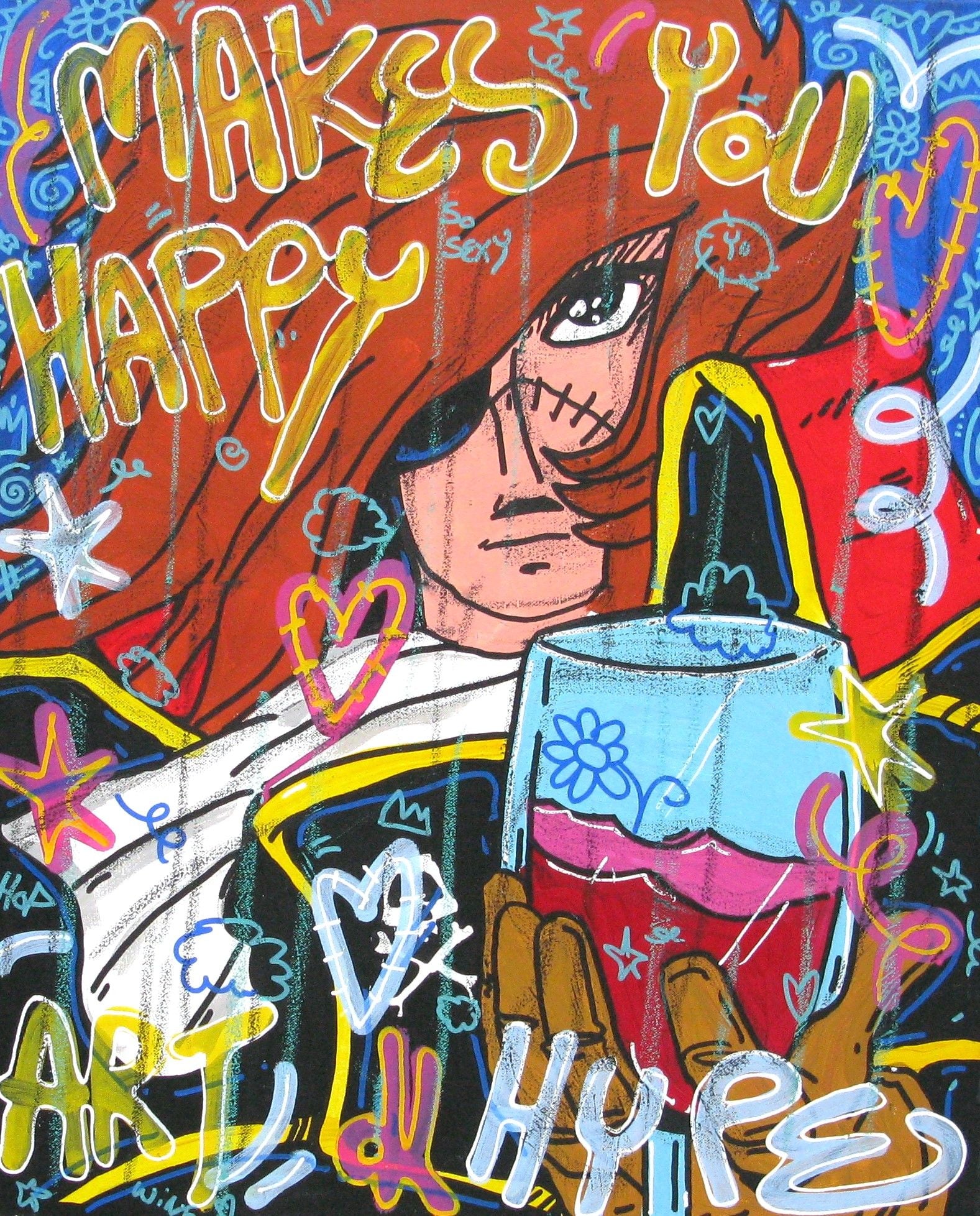 Tableau street art moyen format makes you happy – RICO SAB – 50 × 60 cm