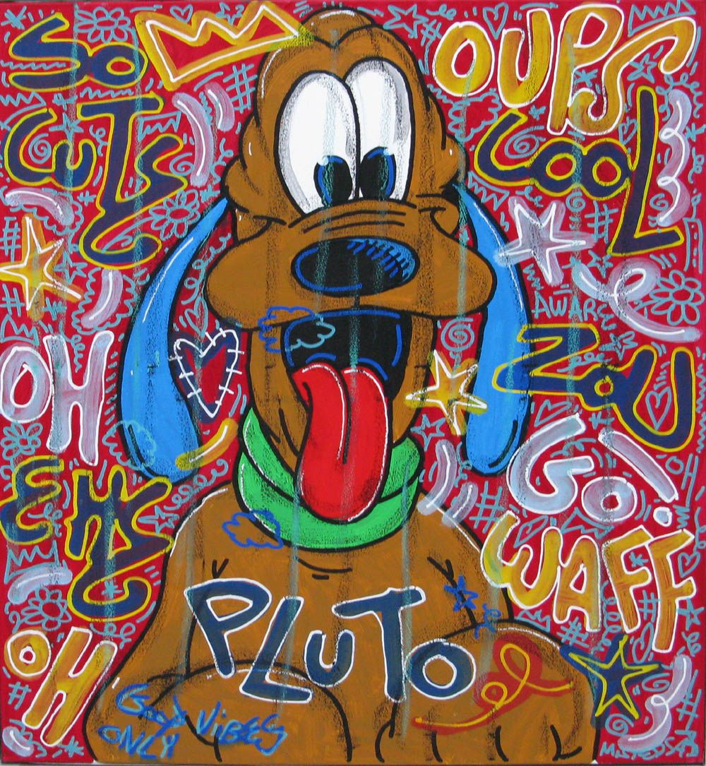 Tableau street art moyen format Pluto – RICO SAB – 50 × 60 cm