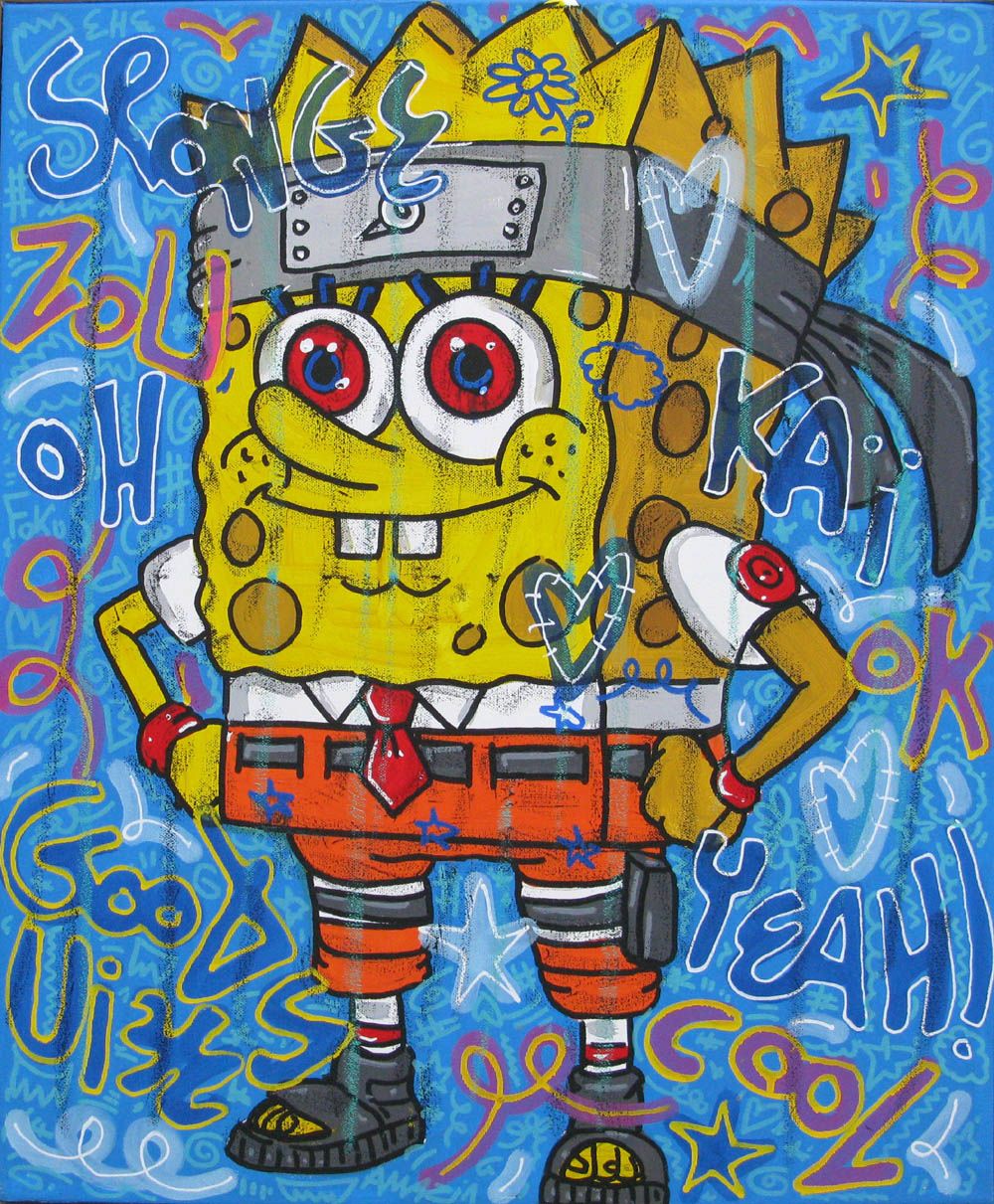 Tableau street art moyen format Spongesaï – RICO SAB – 50 × 60 cm