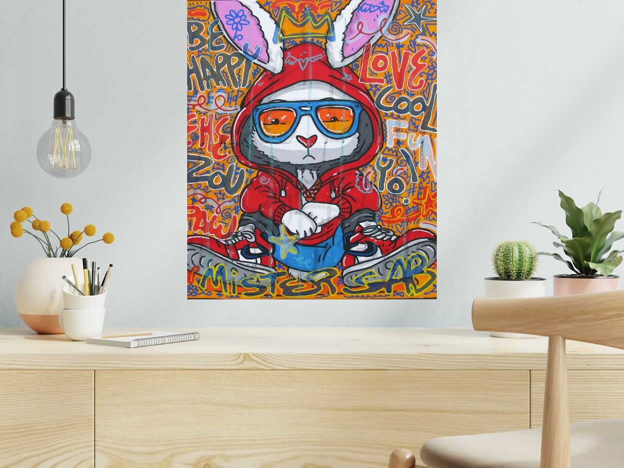 Tableau Yeah...Be happy de RICO SAB dans un intérieur – 50 × 60 cm