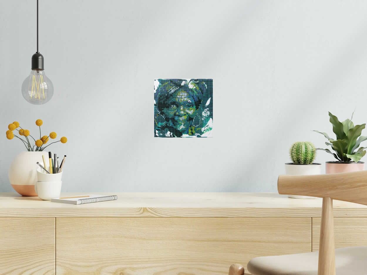 Tableau Réappropriation Humaine-Sage 1 de NICOLAS JESBAC dans un intérieur – 20 × 20 cm