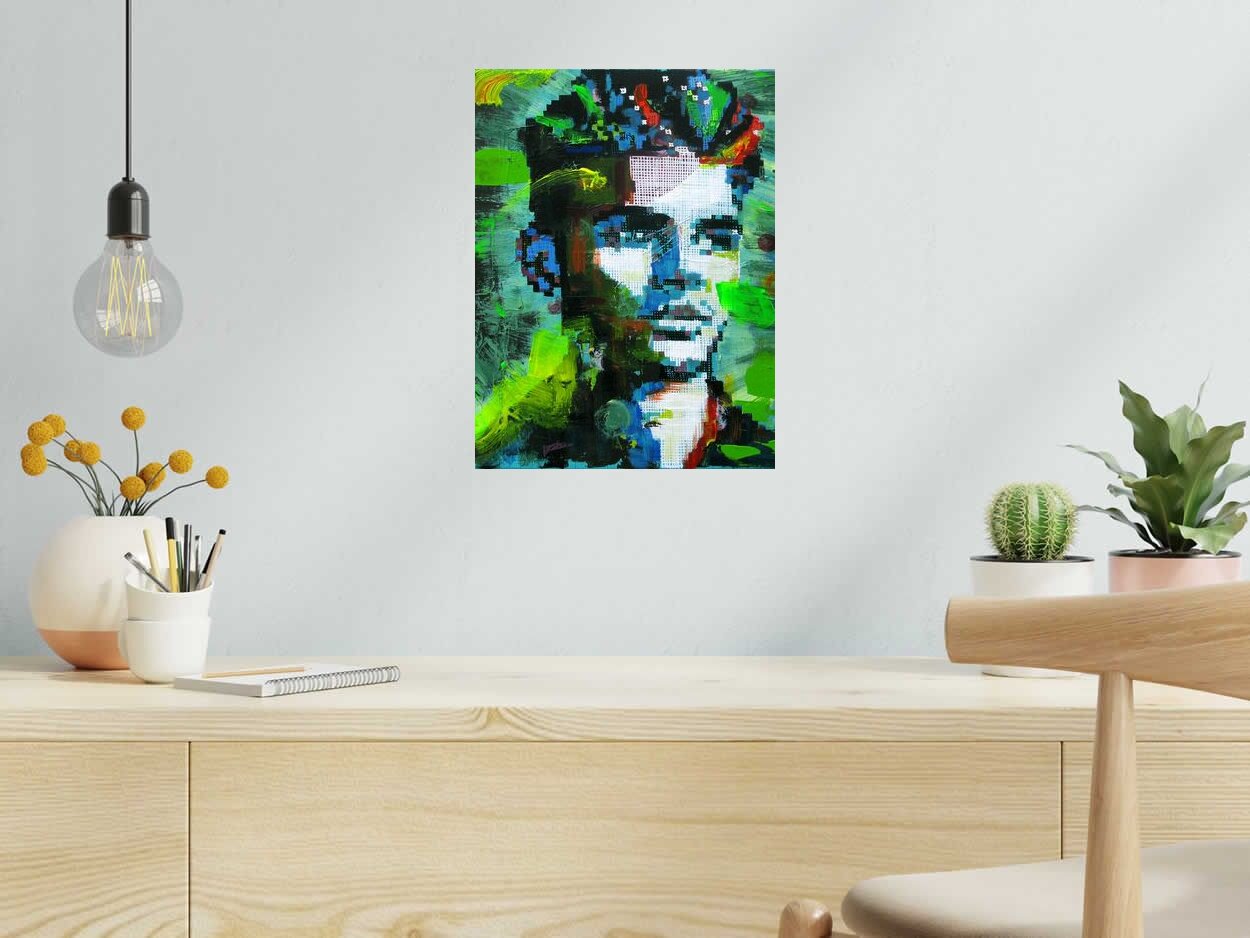 Tableau Réappropriation Humaine-Visage de ville 1 de NICOLAS JESBAC dans un intérieur – 30 × 40 cm