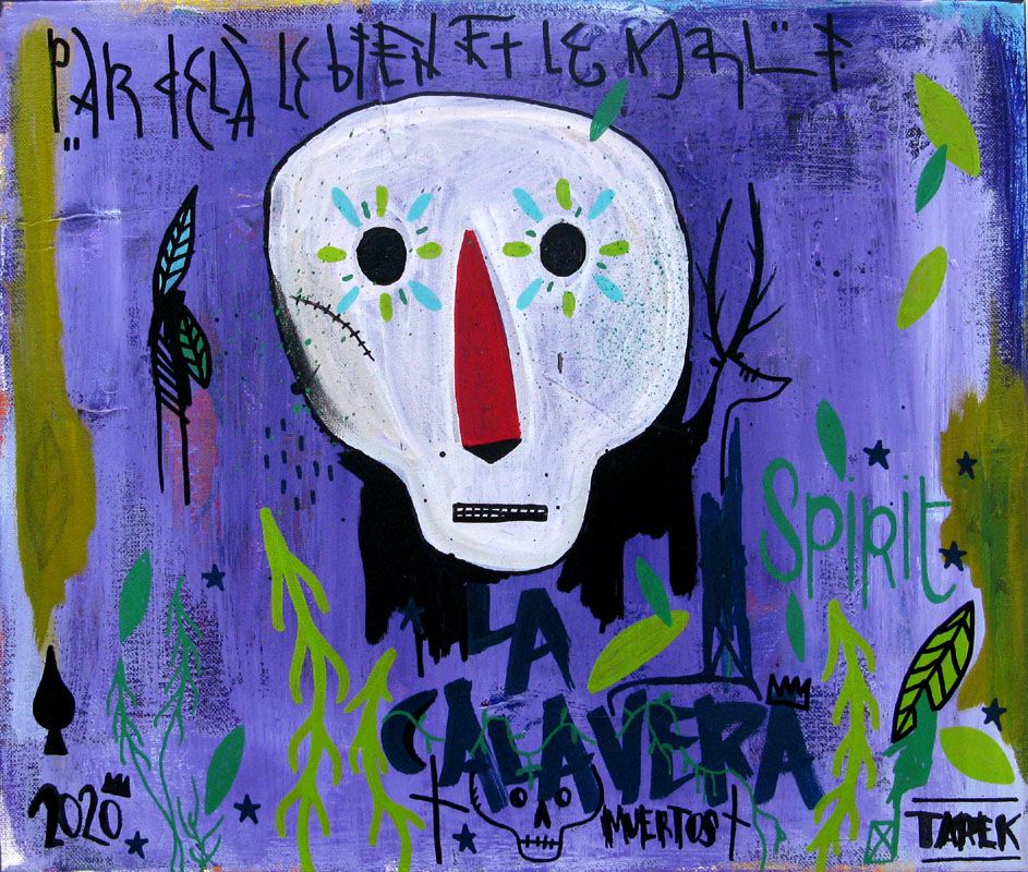 Tableau street art petit format La Calavera – TAREK – 46 × 38 cm